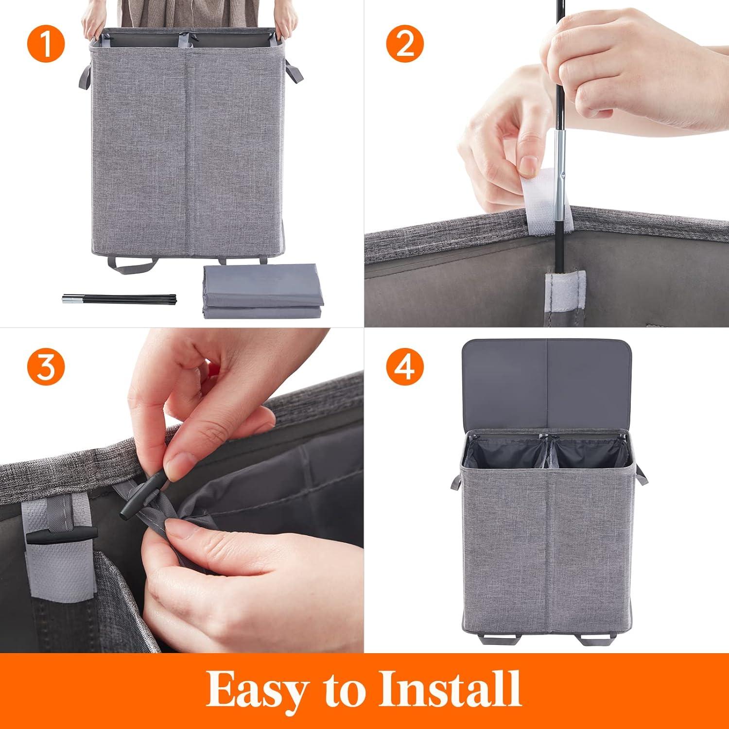 imageLifewit Double Laundry Hamper with Lid and Removable Laundry Bags Large Collapsible 2 Dividers Dirty Clothes Basket with Handles for Bedroom Laundry Room Closet Bathroom College 136L GrayGray