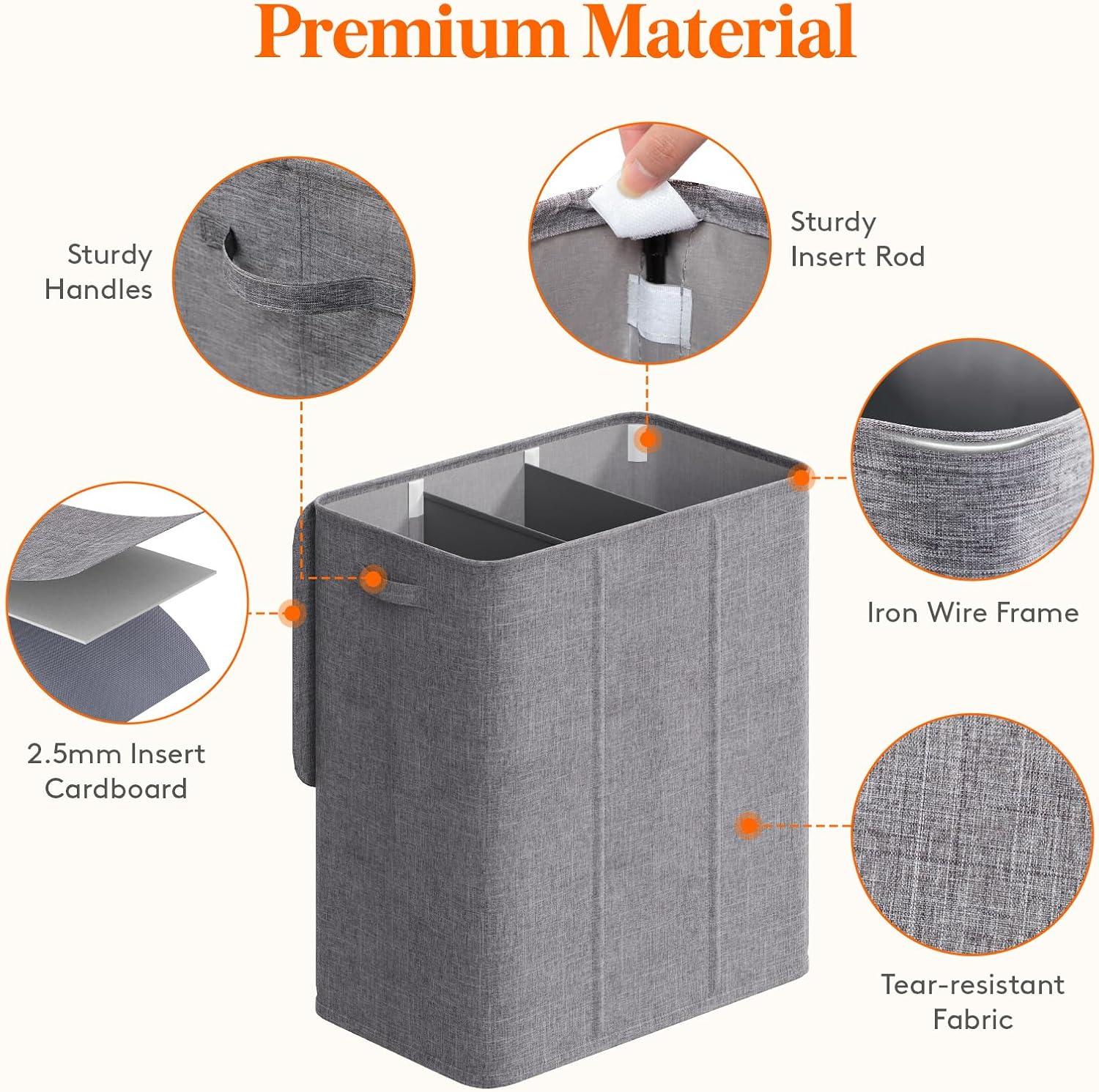 imageLifewit Double Laundry Hamper with Lid and Removable Laundry Bags Large Collapsible 2 Dividers Dirty Clothes Basket with Handles for Bedroom Laundry Room Closet Bathroom College 136L GrayLight Gray