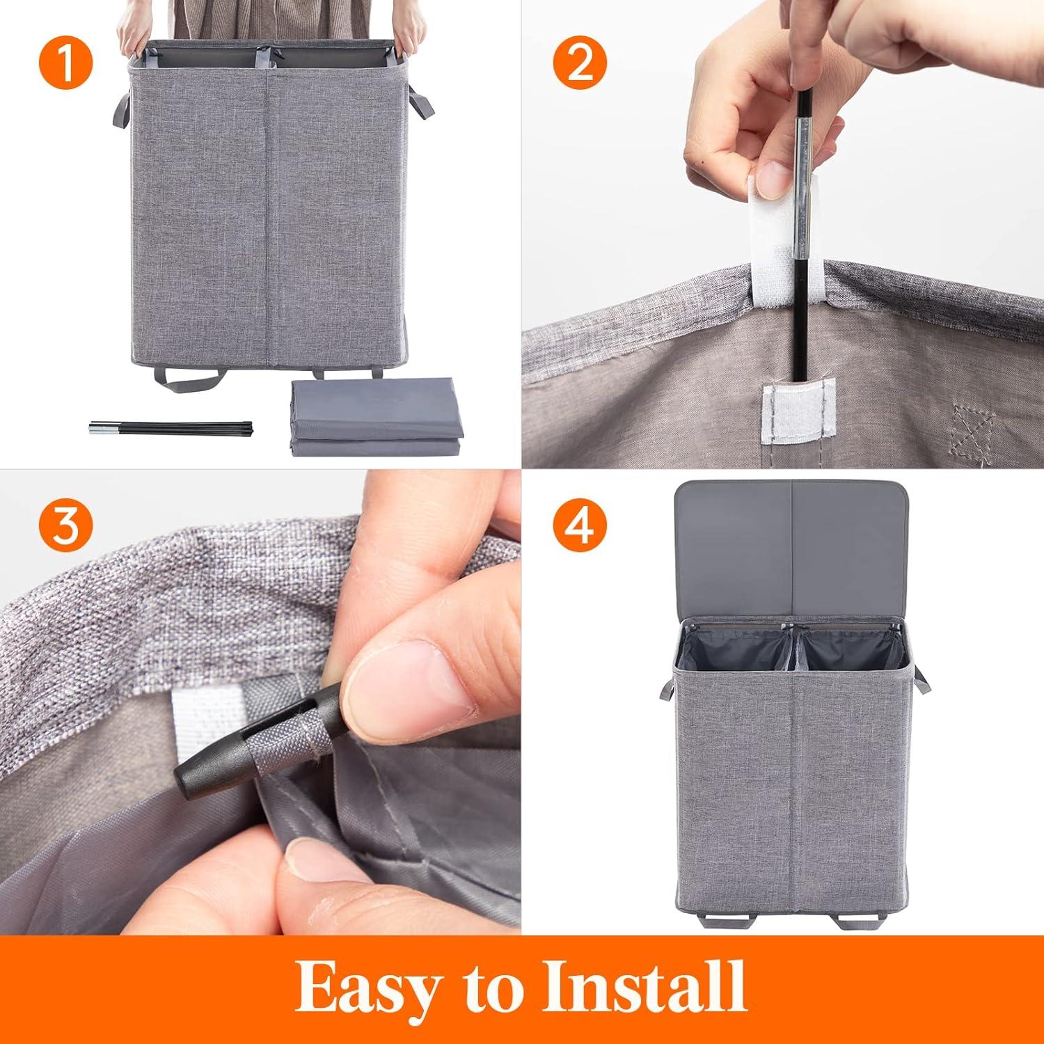 imageLifewit Double Laundry Hamper with Lid and Removable Laundry Bags Large Collapsible 2 Dividers Dirty Clothes Basket with Handles for Bedroom Laundry Room Closet Bathroom College 136L GrayGray