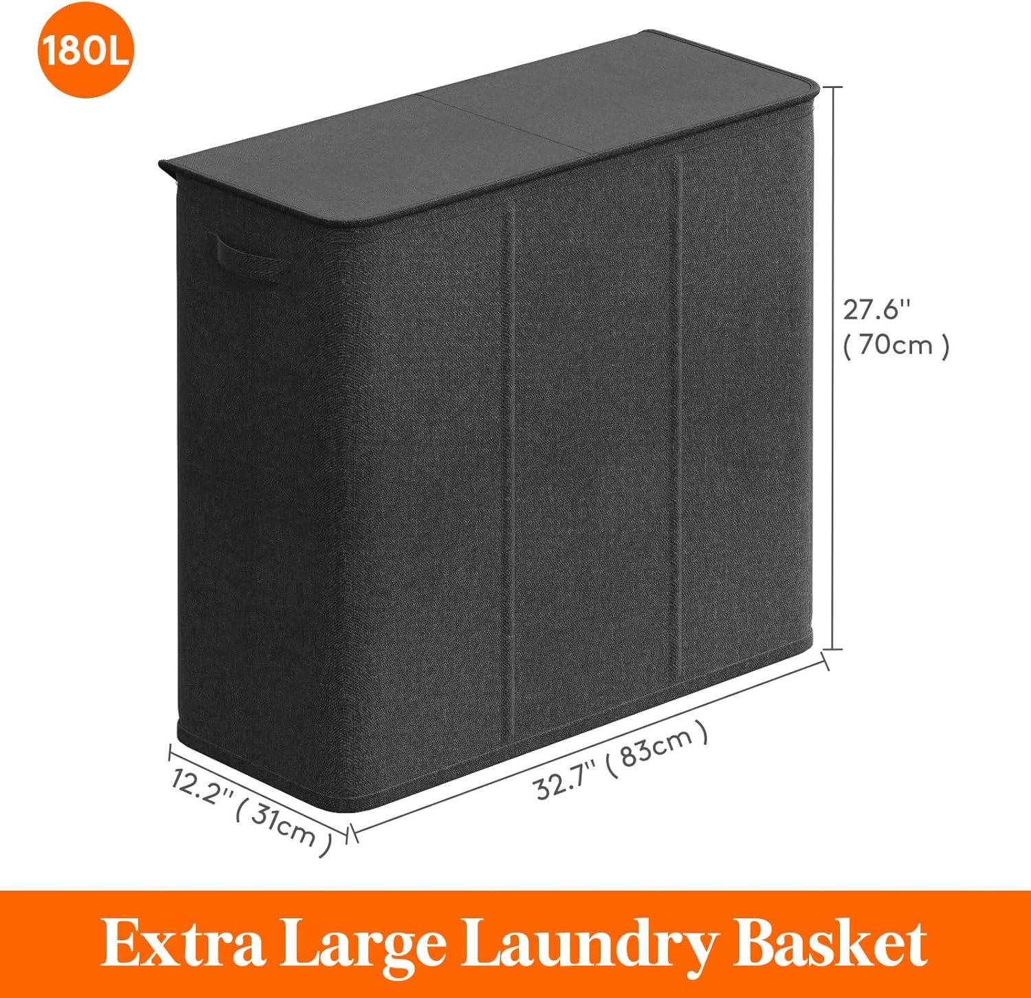 imageLifewit Double Laundry Hamper with Lid and Removable Laundry Bags Large Collapsible 2 Dividers Dirty Clothes Basket with Handles for Bedroom Laundry Room Closet Bathroom College 136L GrayWhite