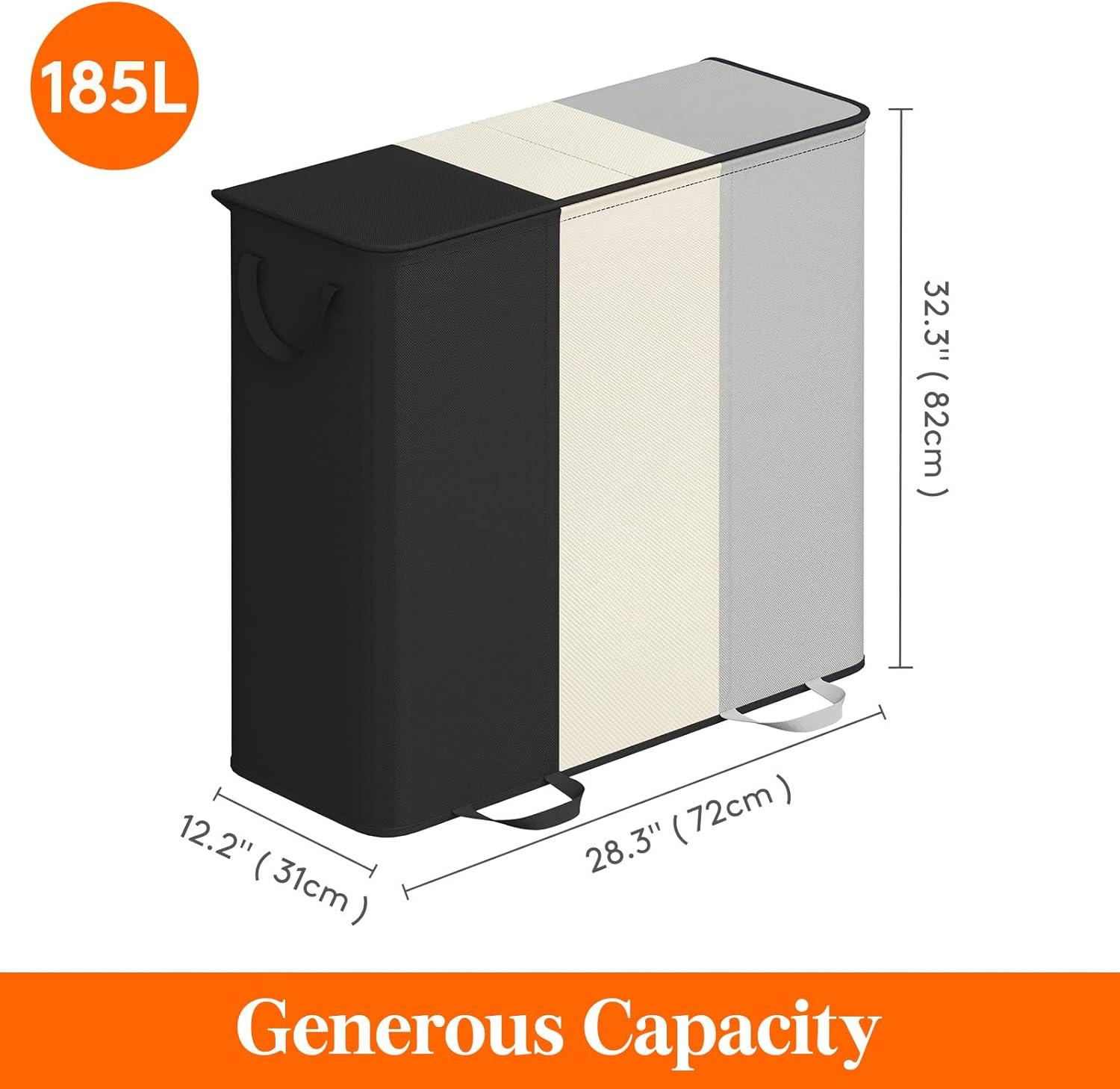 imageLifewit Double Laundry Hamper with Lid and Removable Laundry Bags Large Collapsible 2 Dividers Dirty Clothes Basket with Handles for Bedroom Laundry Room Closet Bathroom College 136L GrayBlackWhiteGrey