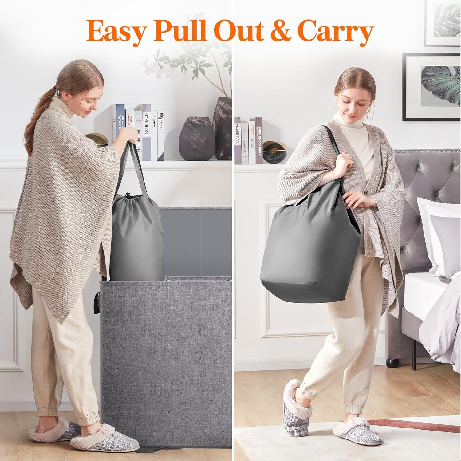 imageLifewit Double Laundry Hamper with Lid and Removable Laundry Bags Large Collapsible 2 Dividers Dirty Clothes Basket with Handles for Bedroom Laundry Room Closet Bathroom College 136L GrayGray