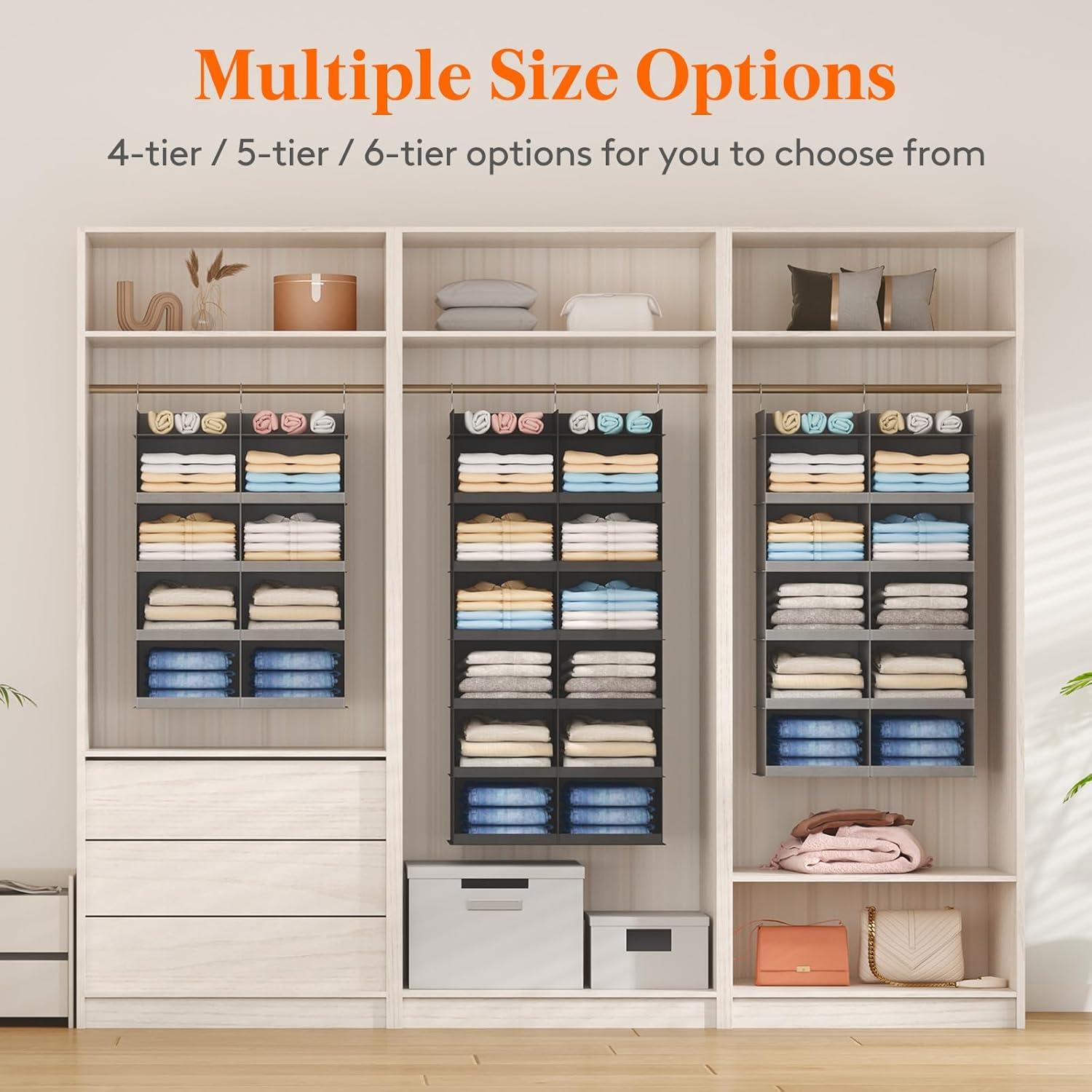 imageLifewit DualRow 6 Tier Shelf Hanging Closet Organizer and Storage Clothes Storage Shelves with 3 Sturdy Hooks for Clothing Organization Foldable Dorm Room Essentials 12 Sections GreyBlack