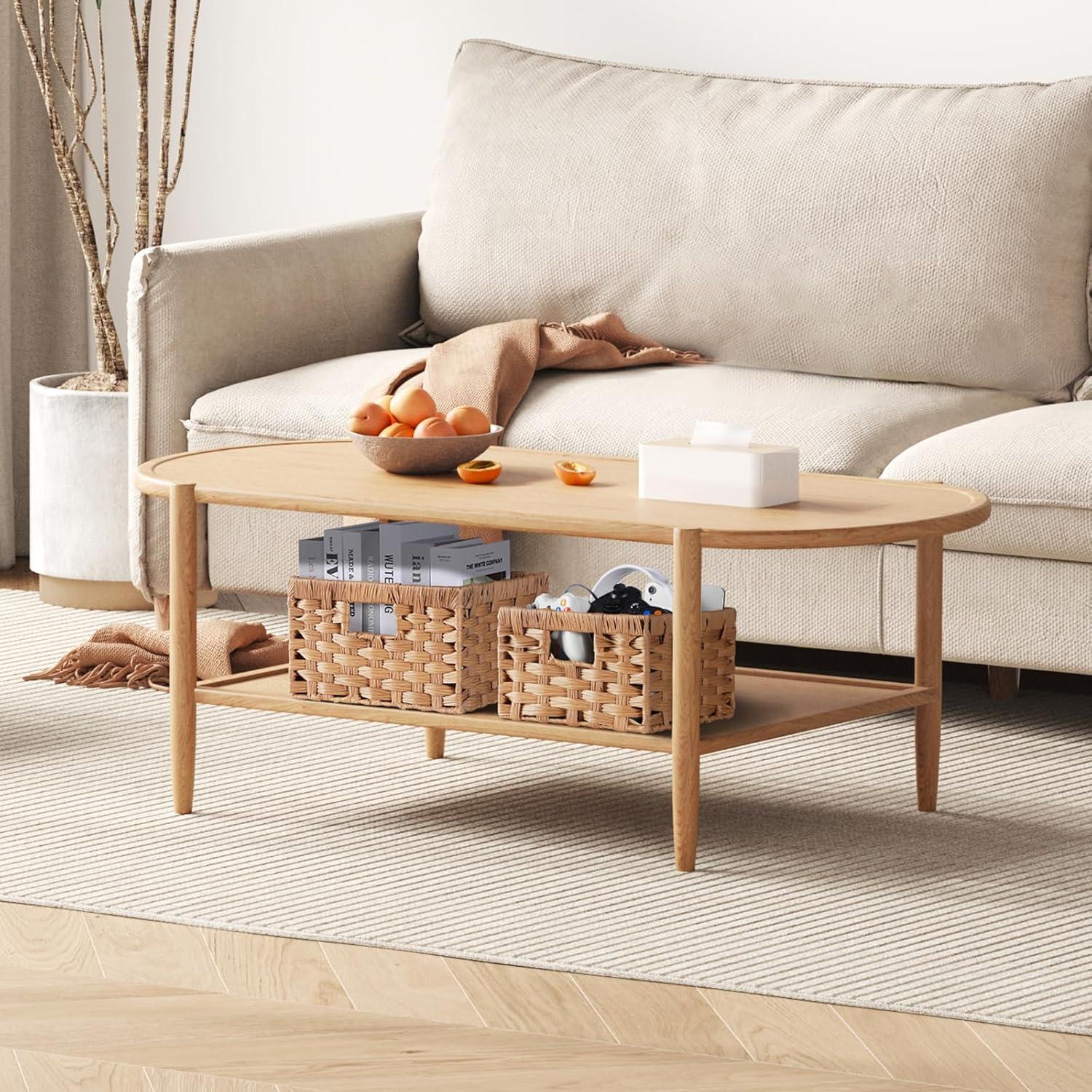 imageLifewit Handwoven PP Wicker Storage Basket Waterproof Imitation Rattan Basket with Builtin Handles Rectangle Baskets for Organizing Shelves Pantry Burlywood 2Pack LargeMediumBurlywood