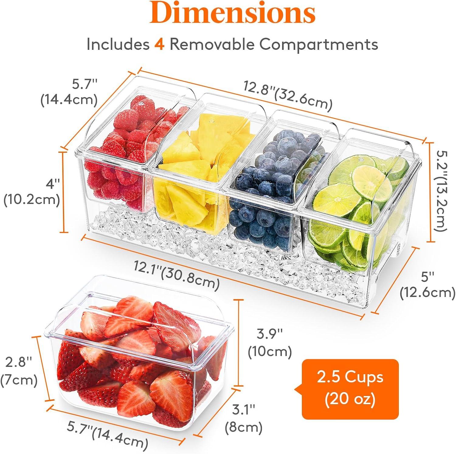 imageLifewit Ice Chilled Condiment Caddy with 5x 20oz25 cup Containers 153quot Condiment Server with Separate Lids Serving Tray Platter with Removable Dishes for Bar Fruit Salad Taco Party Garnish1