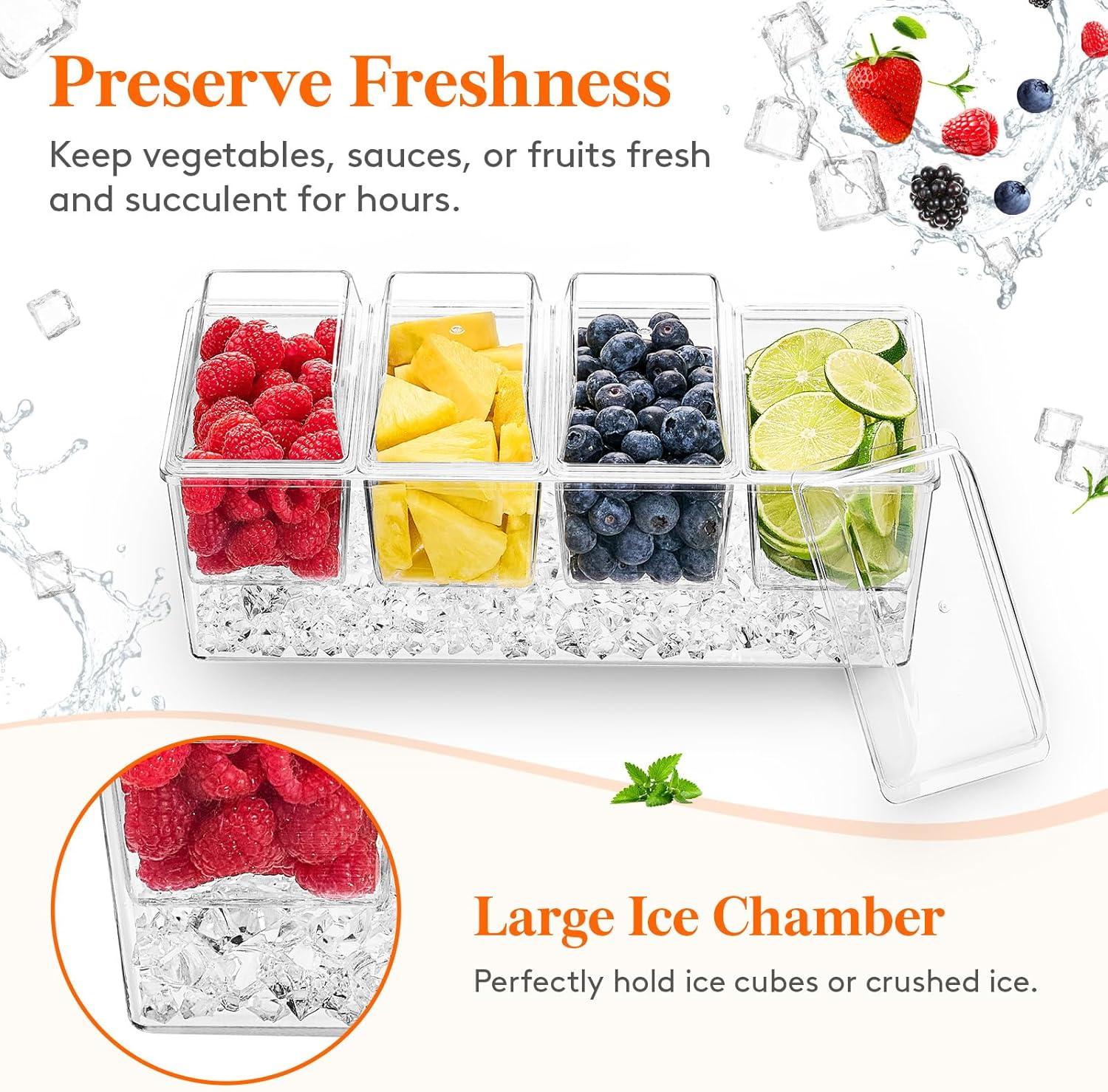 imageLifewit Ice Chilled Condiment Caddy with 5x 20oz25 cup Containers 153quot Condiment Server with Separate Lids Serving Tray Platter with Removable Dishes for Bar Fruit Salad Taco Party Garnish2