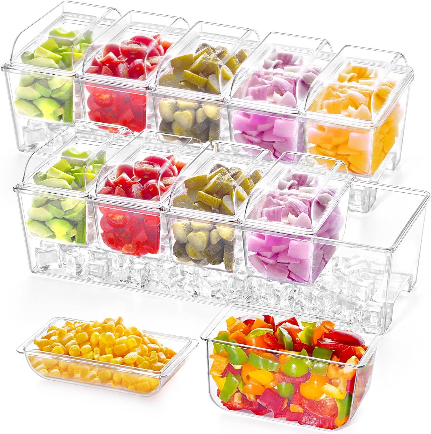 imageLifewit Ice Chilled Condiment Caddy with 5x 20oz25 cup Containers 153quot Condiment Server with Separate Lids Serving Tray Platter with Removable Dishes for Bar Fruit Salad Taco Party Garnish2