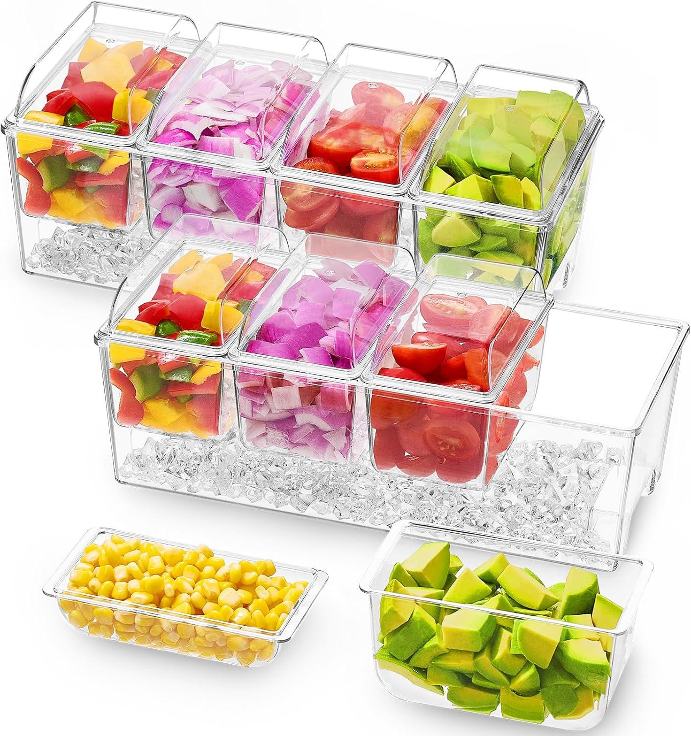 imageLifewit Ice Chilled Condiment Caddy with 5x 20oz25 cup Containers 153quot Condiment Server with Separate Lids Serving Tray Platter with Removable Dishes for Bar Fruit Salad Taco Party Garnish2