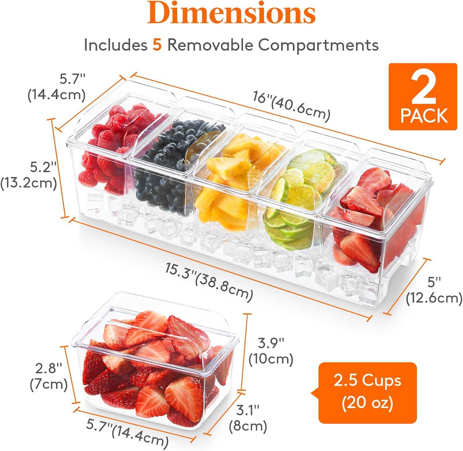imageLifewit Ice Chilled Condiment Caddy with 5x 20oz25 cup Containers 153quot Condiment Server with Separate Lids Serving Tray Platter with Removable Dishes for Bar Fruit Salad Taco Party Garnish2