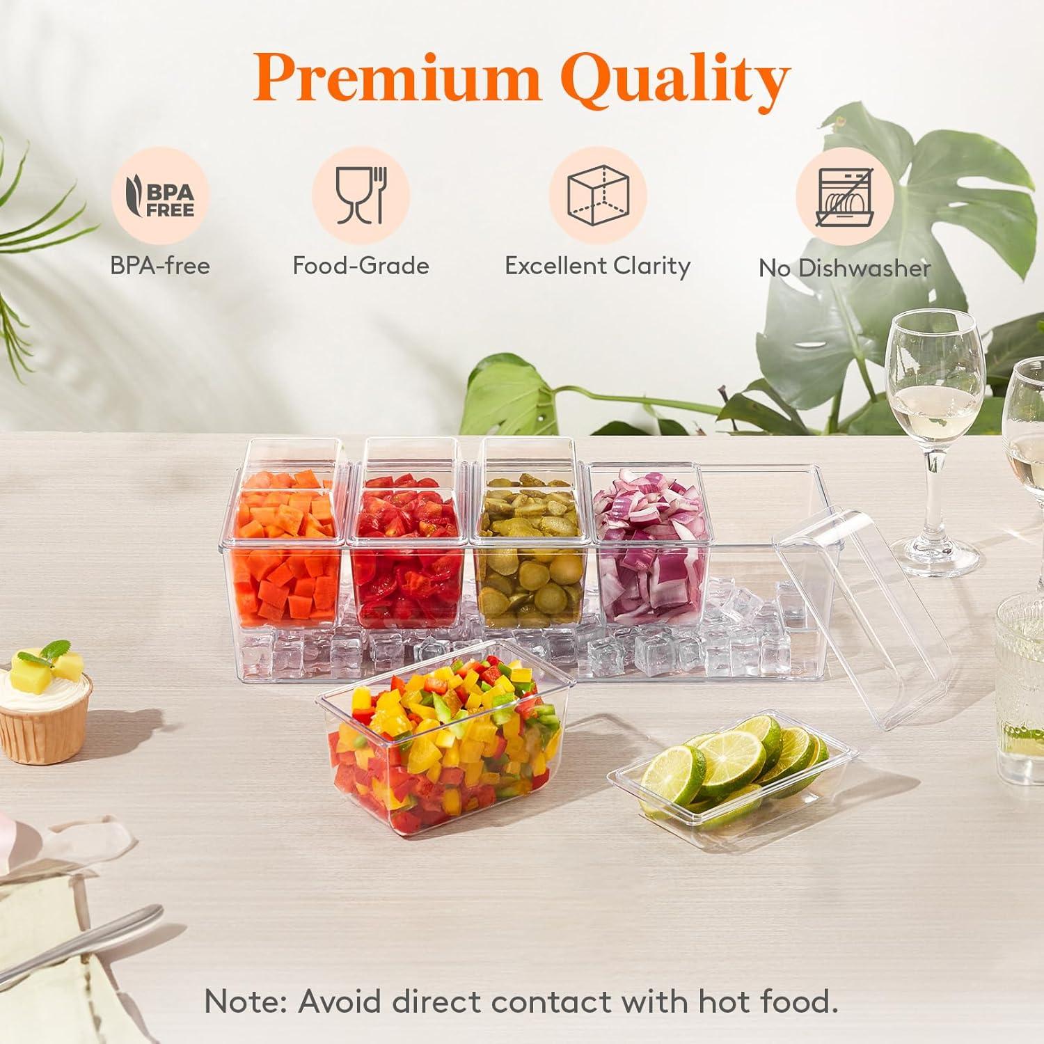 imageLifewit Ice Chilled Condiment Caddy with 5x 20oz25 cup Containers 153quot Condiment Server with Separate Lids Serving Tray Platter with Removable Dishes for Bar Fruit Salad Taco Party Garnish2