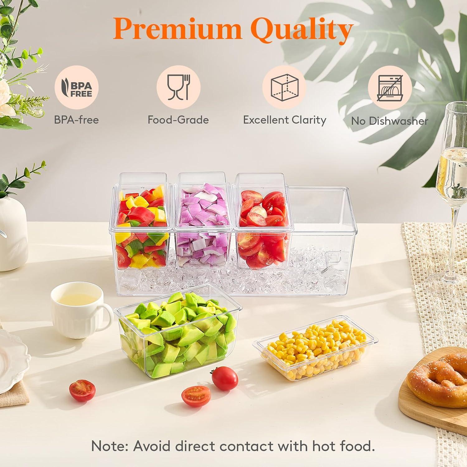 imageLifewit Ice Chilled Condiment Caddy with 5x 20oz25 cup Containers 153quot Condiment Server with Separate Lids Serving Tray Platter with Removable Dishes for Bar Fruit Salad Taco Party Garnish2