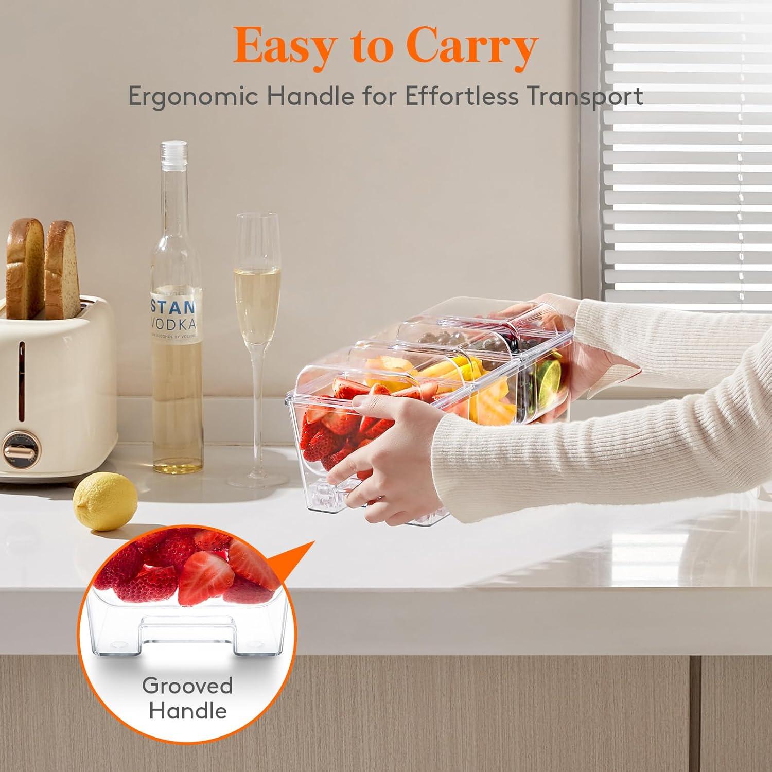 imageLifewit Ice Chilled Condiment Caddy with 5x 20oz25 cup Containers 153quot Condiment Server with Separate Lids Serving Tray Platter with Removable Dishes for Bar Fruit Salad Taco Party Garnish2