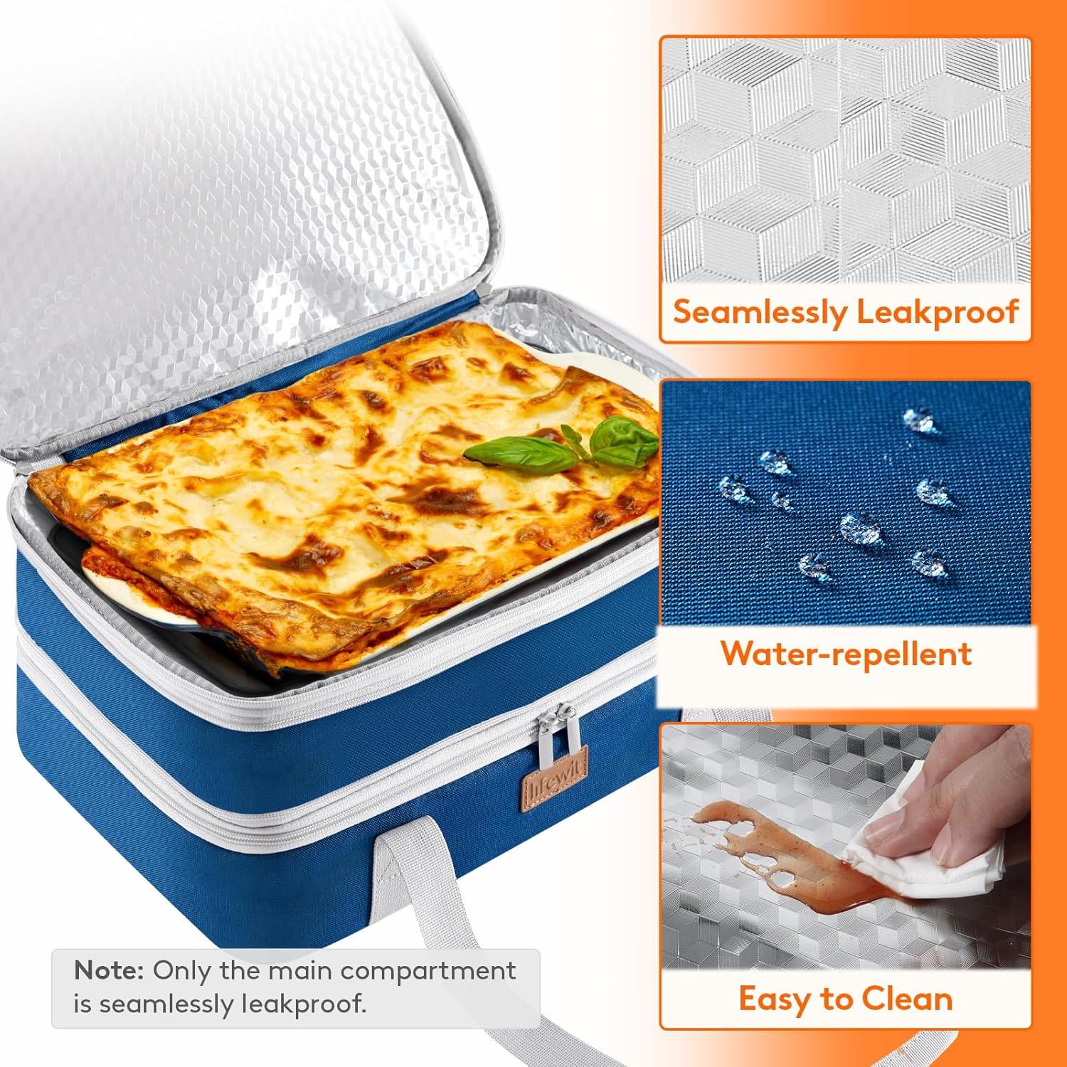 imageLifewit Insulated Casserole Carrier for Hot or Cold Food Casserole Dish Carrying Case Lasagna Holder for Potluck PartiesPicnicCookouts Fits 9quotx13quot Baking Dish GreyPure Blue