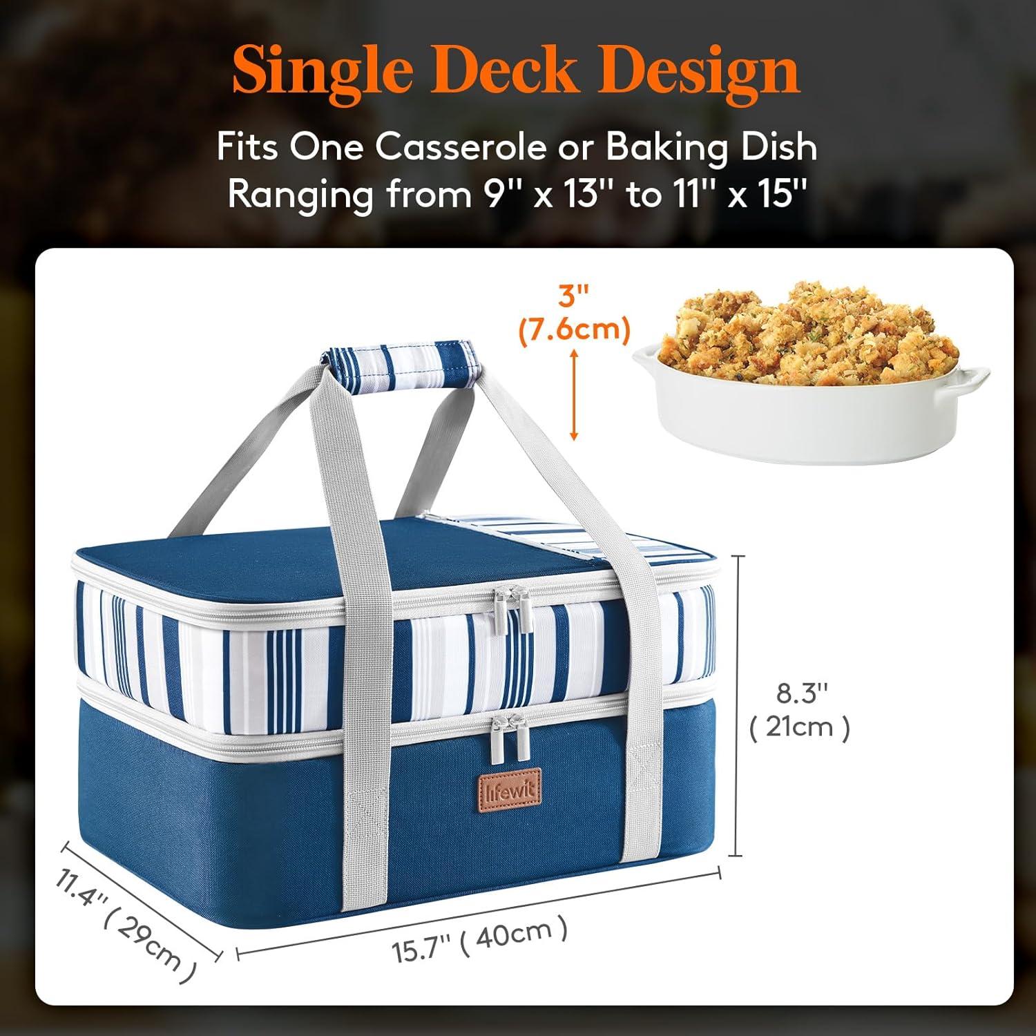 imageLifewit Insulated Casserole Carrier for Hot or Cold Food Casserole Dish Carrying Case Lasagna Holder for Potluck PartiesPicnicCookouts Fits 9quotx13quot Baking Dish GreyBlue