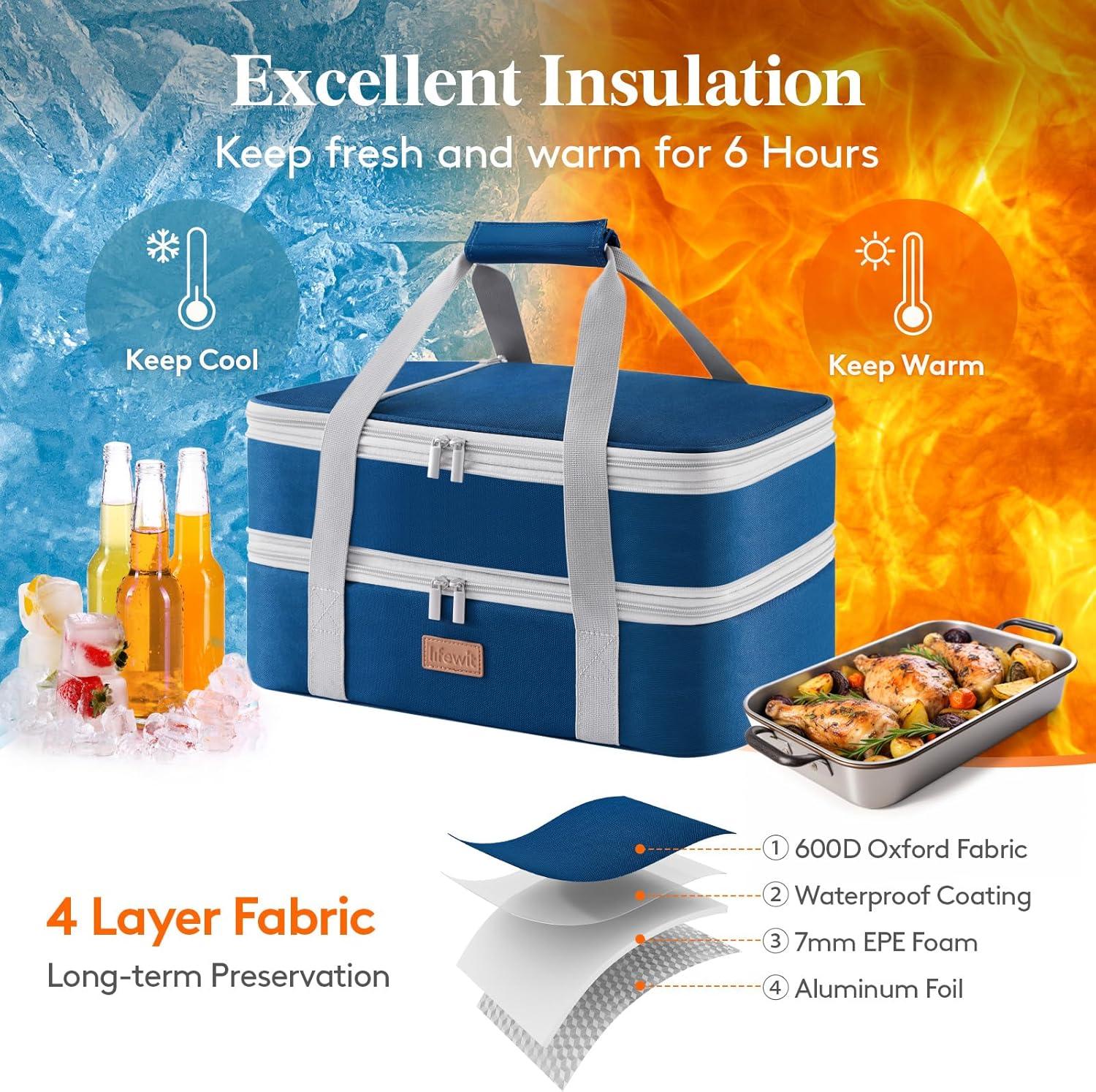 imageLifewit Insulated Casserole Carrier for Hot or Cold Food Casserole Dish Carrying Case Lasagna Holder for Potluck PartiesPicnicCookouts Fits 9quotx13quot Baking Dish GreyPure Blue