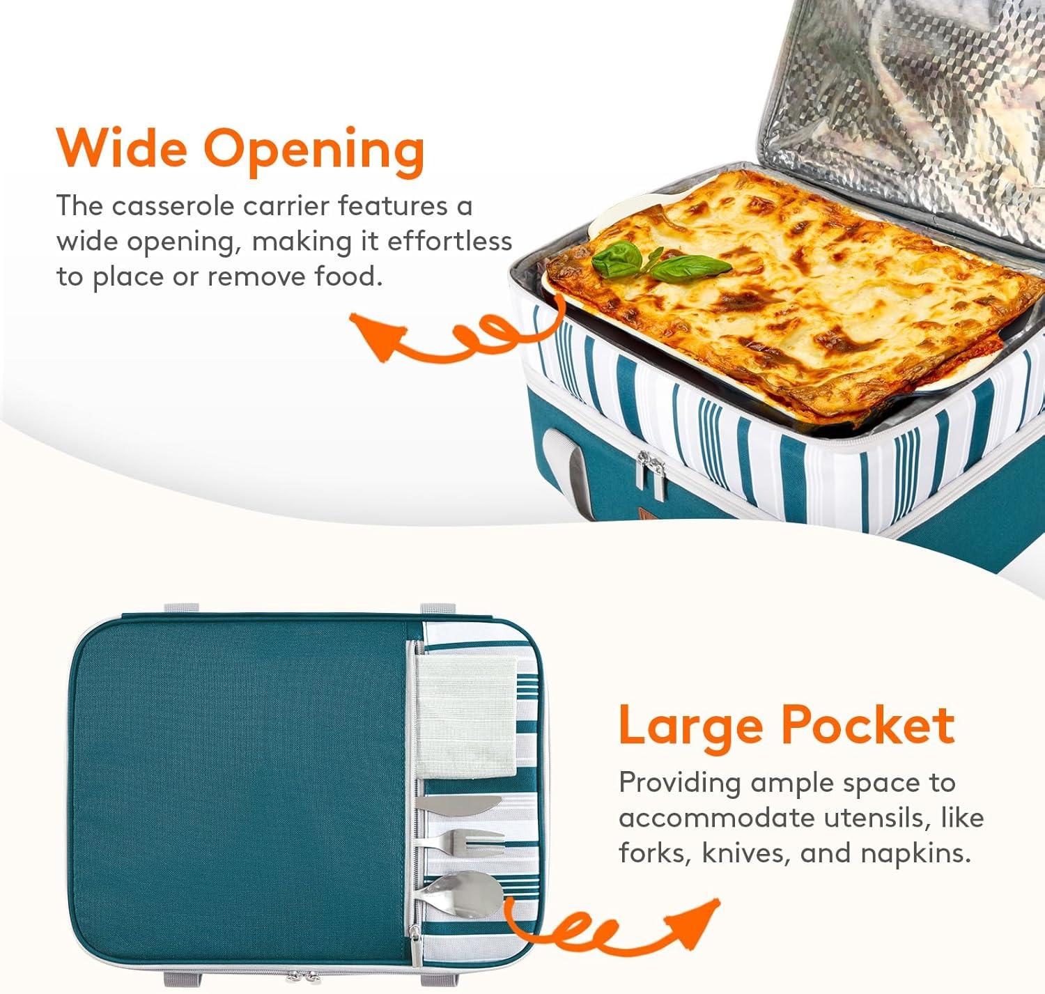 imageLifewit Insulated Casserole Carrier for Hot or Cold Food Casserole Dish Carrying Case Lasagna Holder for Potluck PartiesPicnicCookouts Fits 9quotx13quot Baking Dish GreyGreen
