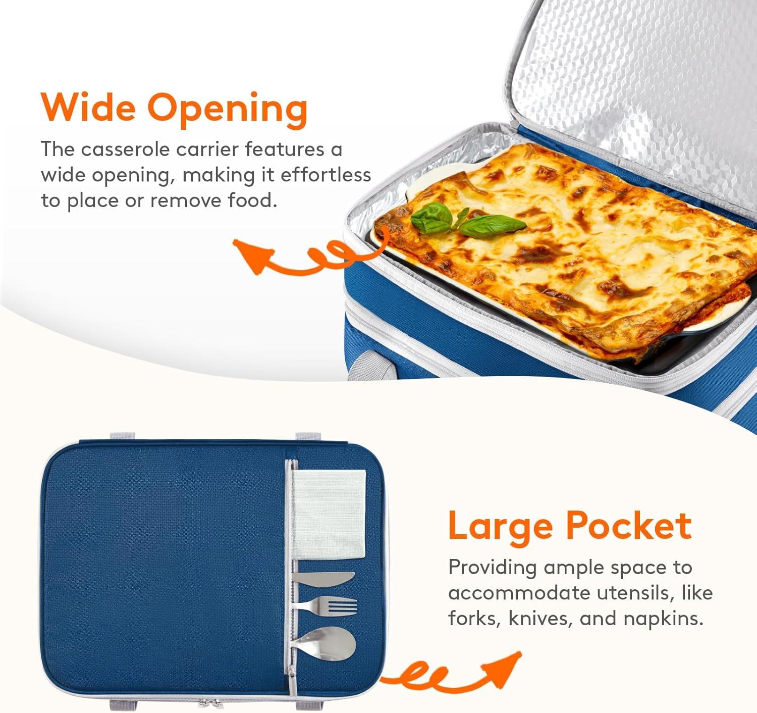 imageLifewit Insulated Casserole Carrier for Hot or Cold Food Casserole Dish Carrying Case Lasagna Holder for Potluck PartiesPicnicCookouts Fits 9quotx13quot Baking Dish GreyPure Blue