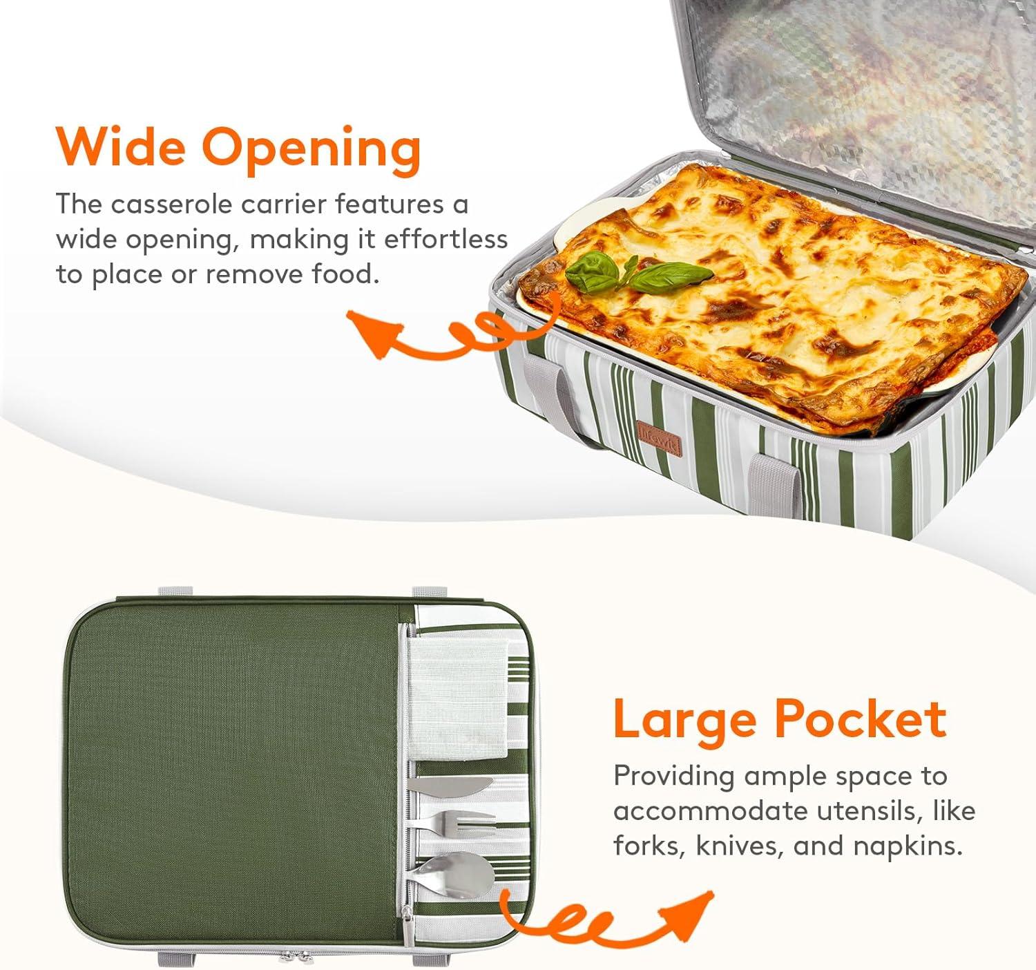 imageLifewit Insulated Casserole Carrier for Hot or Cold Food Casserole Dish Carrying Case Lasagna Holder for Potluck PartiesPicnicCookouts Fits 9quotx13quot Baking Dish GreyDark Green