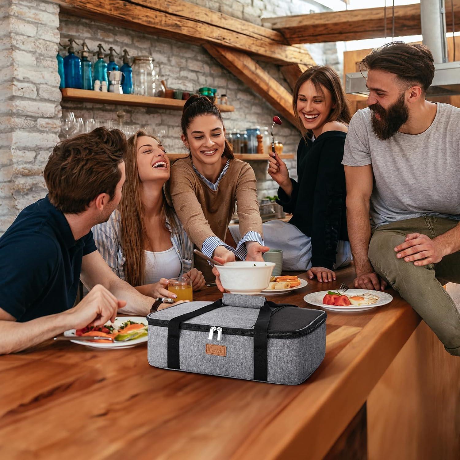 imageLifewit Insulated Casserole Carrier for Hot or Cold Food Casserole Dish Carrying Case Lasagna Holder for Potluck PartiesPicnicCookouts Fits 9quotx13quot Baking Dish GreyPurple