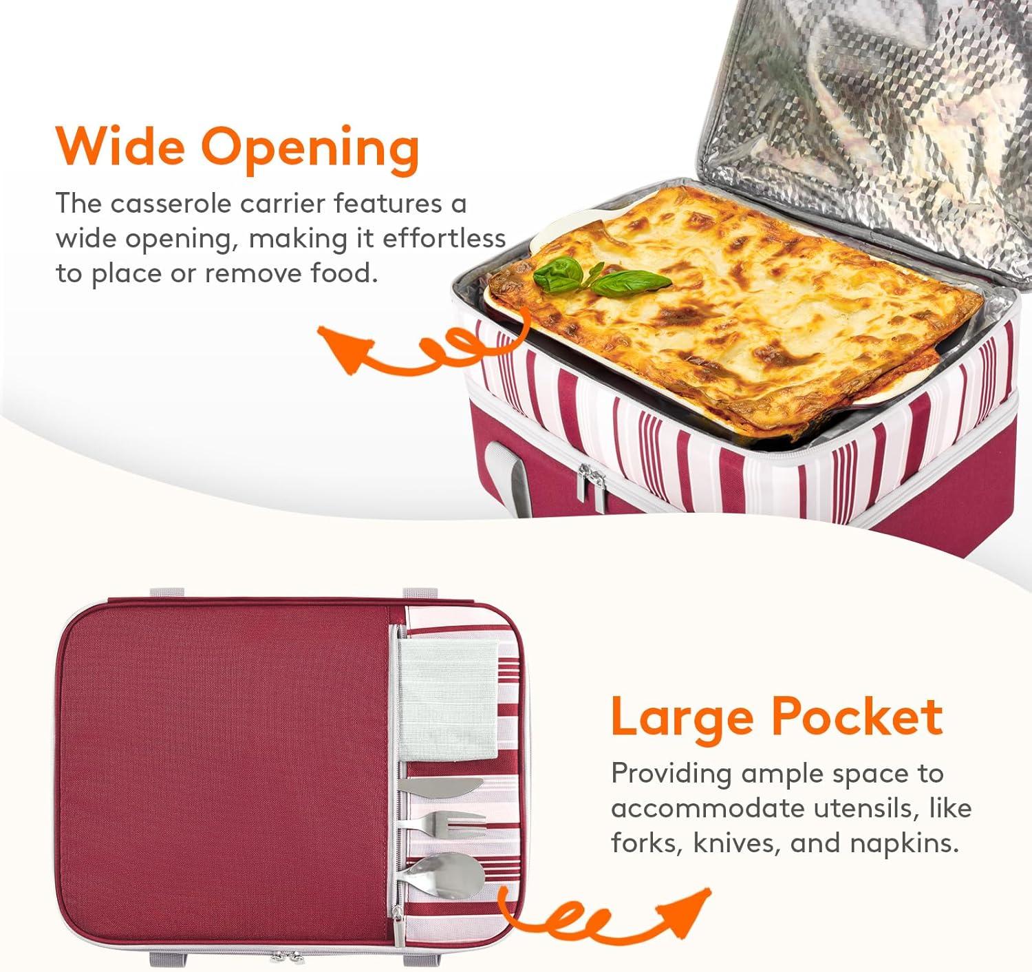 imageLifewit Insulated Casserole Carrier for Hot or Cold Food Casserole Dish Carrying Case Lasagna Holder for Potluck PartiesPicnicCookouts Fits 9quotx13quot Baking Dish GreyRed