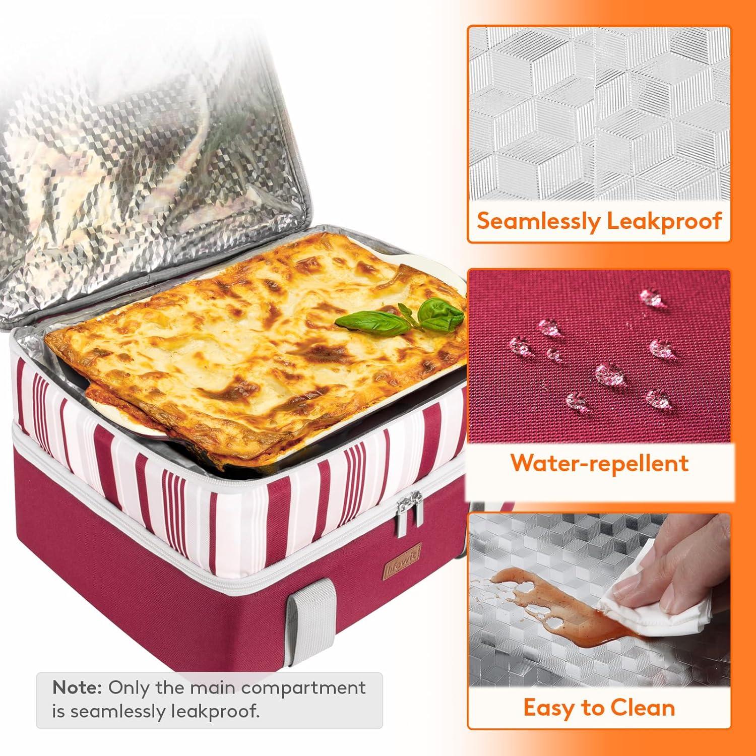 imageLifewit Insulated Casserole Carrier for Hot or Cold Food Casserole Dish Carrying Case Lasagna Holder for Potluck PartiesPicnicCookouts Fits 9quotx13quot Baking Dish GreyRed