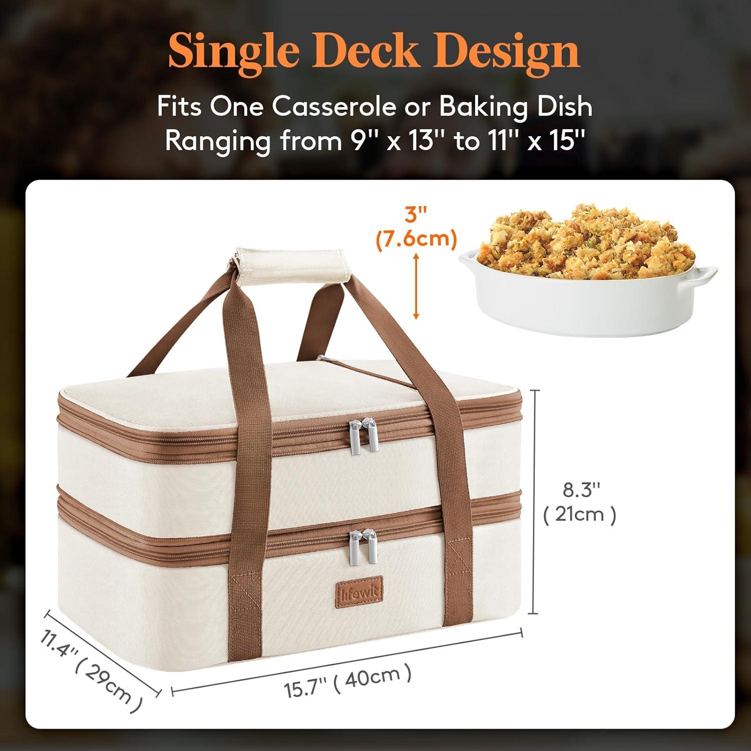imageLifewit Insulated Casserole Carrier for Hot or Cold Food Casserole Dish Carrying Case Lasagna Holder for Potluck PartiesPicnicCookouts Fits 9quotx13quot Baking Dish GreyBeige