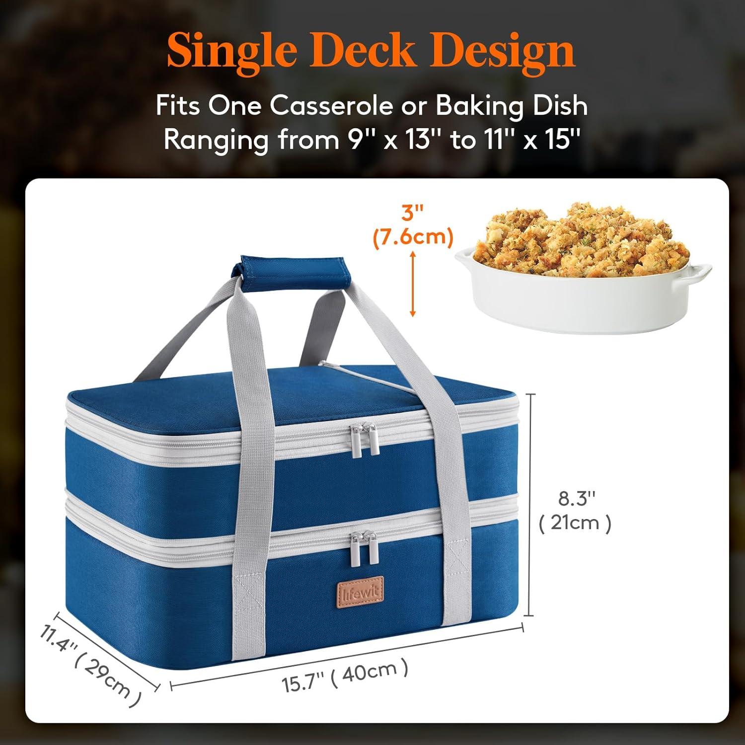 imageLifewit Insulated Casserole Carrier for Hot or Cold Food Casserole Dish Carrying Case Lasagna Holder for Potluck PartiesPicnicCookouts Fits 9quotx13quot Baking Dish GreyPure Blue