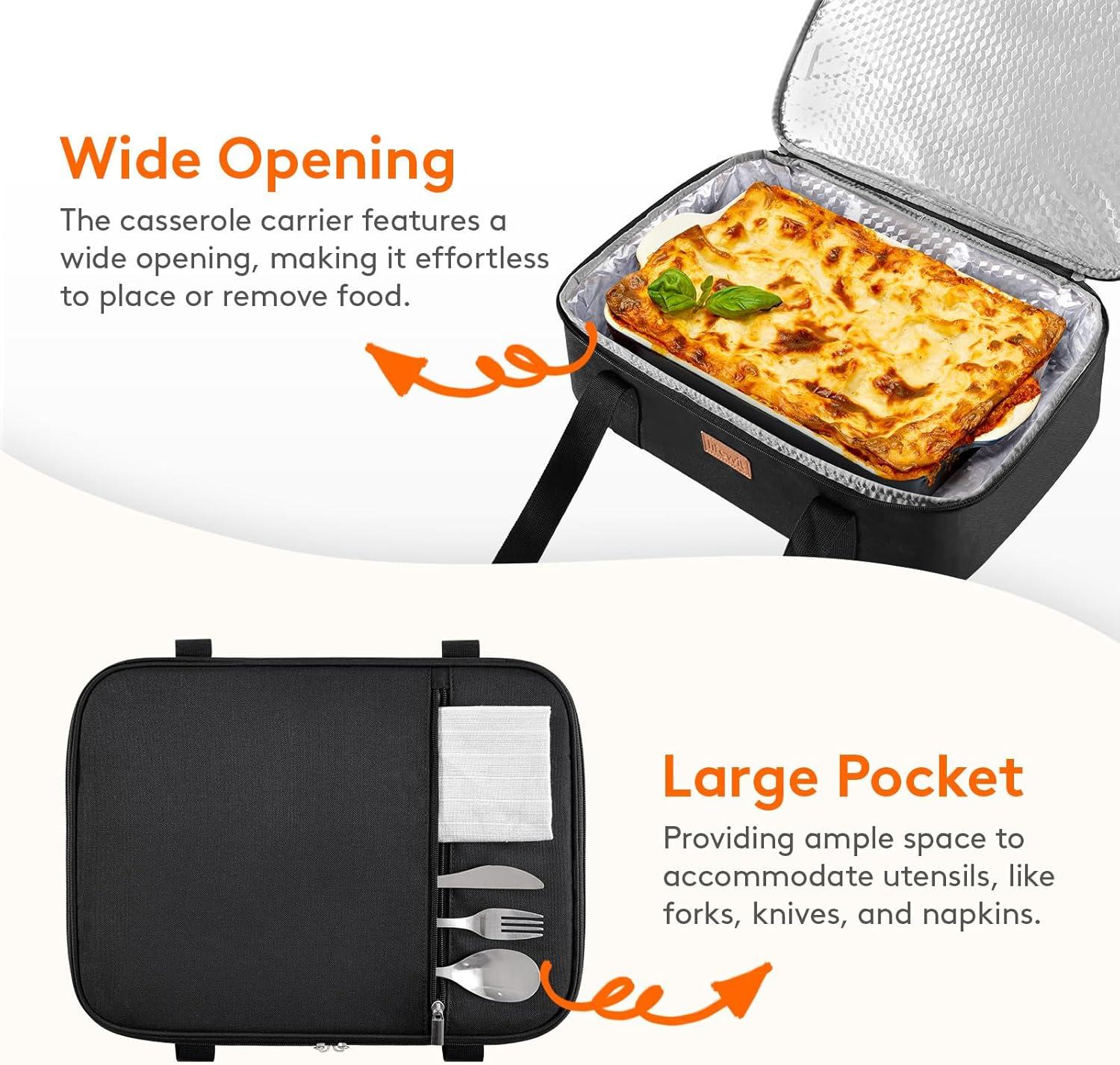 imageLifewit Insulated Casserole Carrier for Hot or Cold Food Casserole Dish Carrying Case Lasagna Holder for Potluck PartiesPicnicCookouts Fits 9quotx13quot Baking Dish GreyBlack
