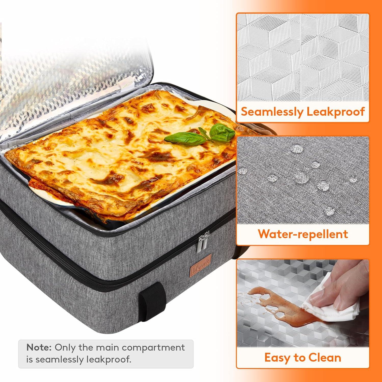 imageLifewit Insulated Casserole Carrier for Hot or Cold Food Casserole Dish Carrying Case Lasagna Holder for Potluck PartiesPicnicCookouts Fits 9quotx13quot Baking Dish GreyGrey