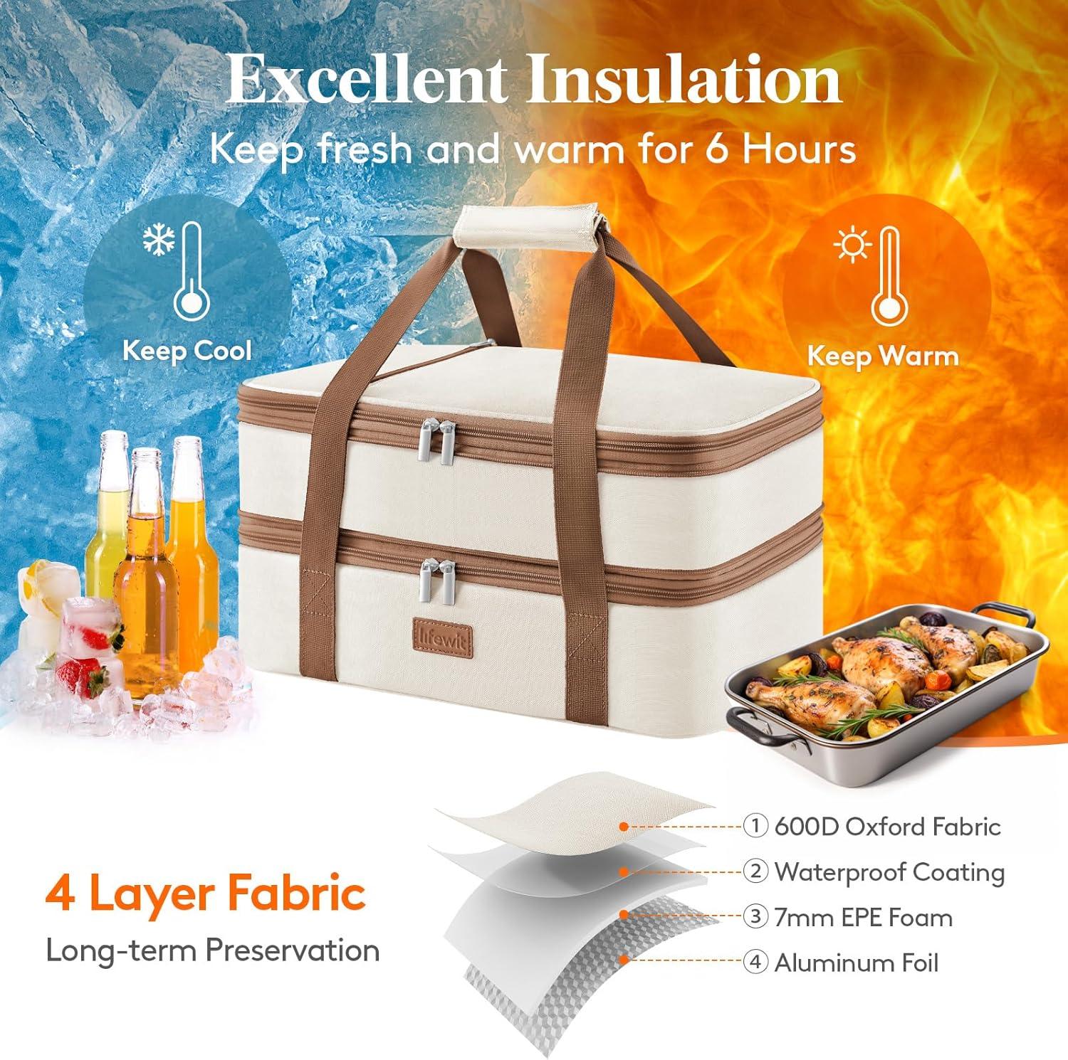 imageLifewit Insulated Casserole Carrier for Hot or Cold Food Casserole Dish Carrying Case Lasagna Holder for Potluck PartiesPicnicCookouts Fits 9quotx13quot Baking Dish GreyBeige