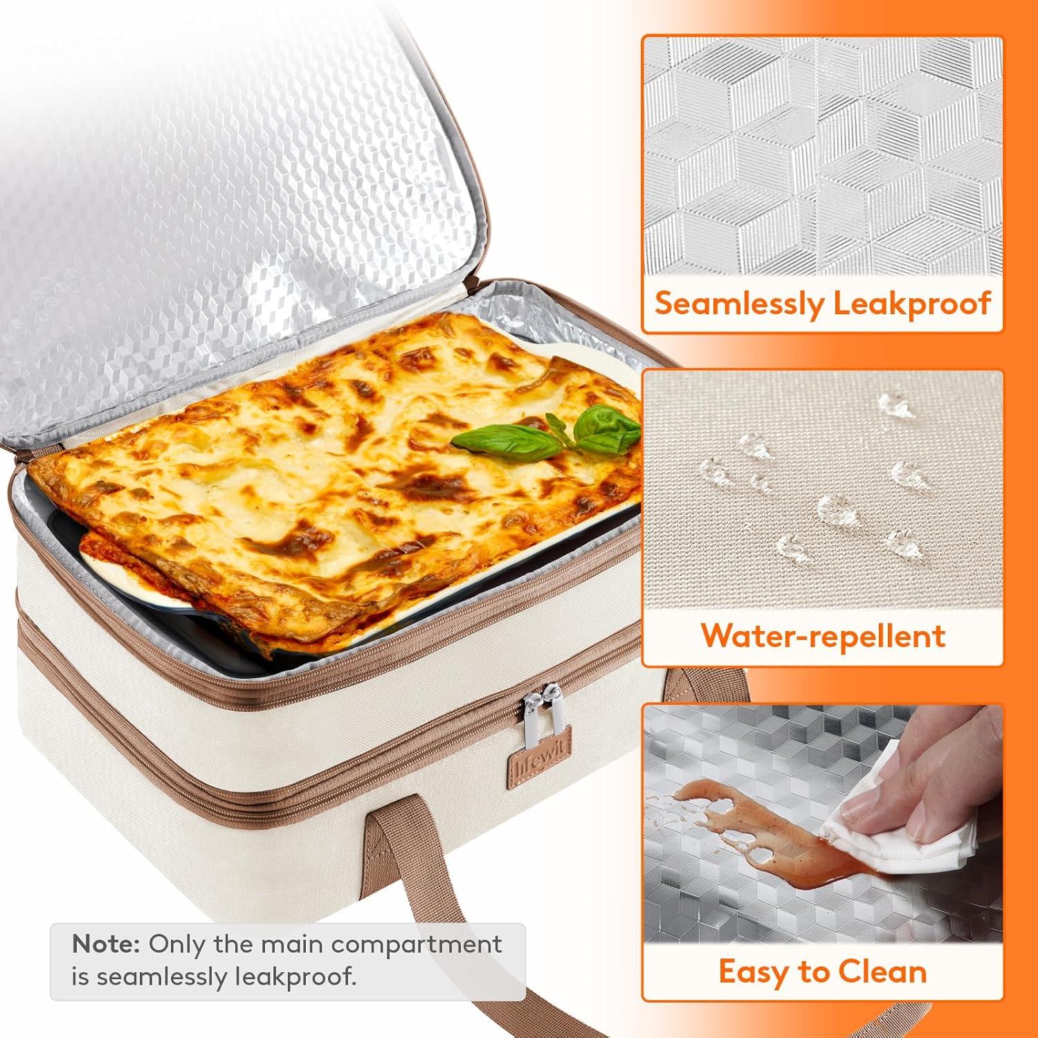 imageLifewit Insulated Casserole Carrier for Hot or Cold Food Casserole Dish Carrying Case Lasagna Holder for Potluck PartiesPicnicCookouts Fits 9quotx13quot Baking Dish GreyBeige