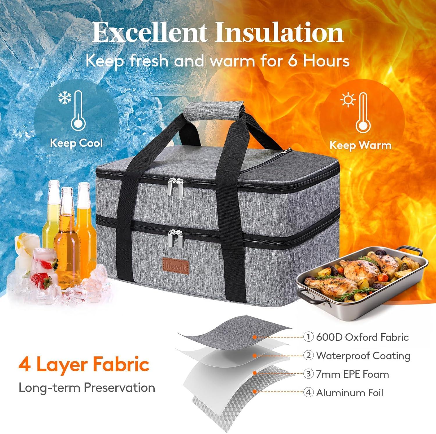 imageLifewit Insulated Casserole Carrier for Hot or Cold Food Casserole Dish Carrying Case Lasagna Holder for Potluck PartiesPicnicCookouts Fits 9quotx13quot Baking Dish GreyGrey