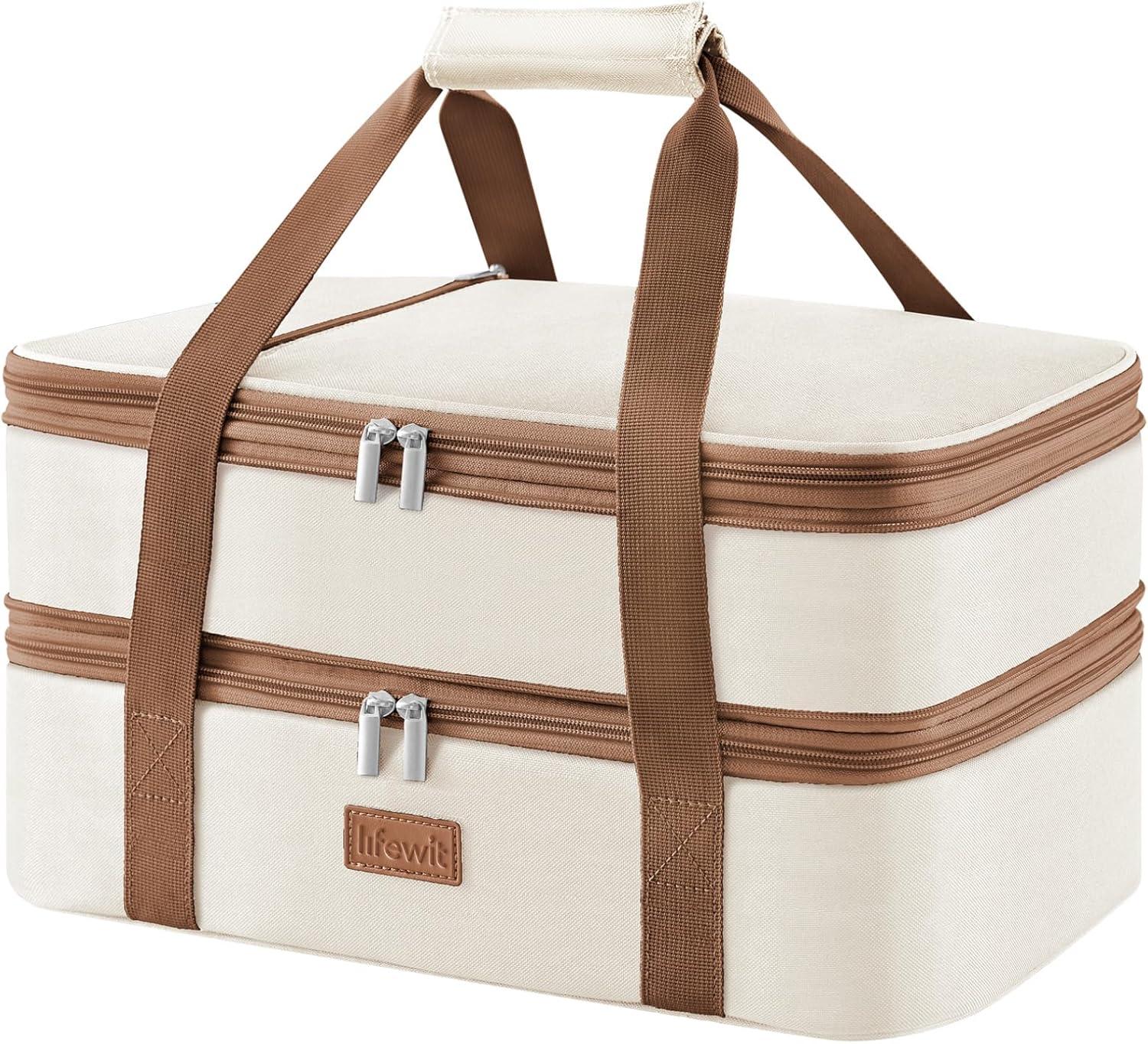 imageLifewit Insulated Casserole Carrier for Hot or Cold Food Casserole Dish Carrying Case Lasagna Holder for Potluck PartiesPicnicCookouts Fits 9quotx13quot Baking Dish GreyBeige