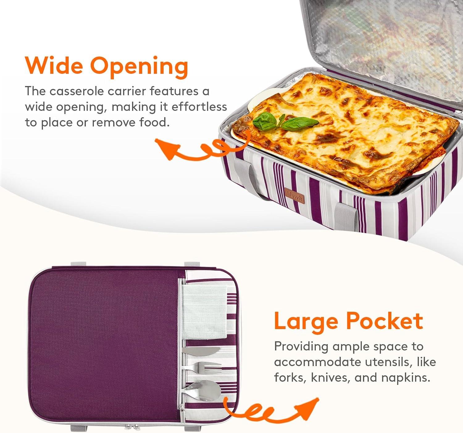 imageLifewit Insulated Casserole Carrier for Hot or Cold Food Casserole Dish Carrying Case Lasagna Holder for Potluck PartiesPicnicCookouts Fits 9quotx13quot Baking Dish GreyPurple
