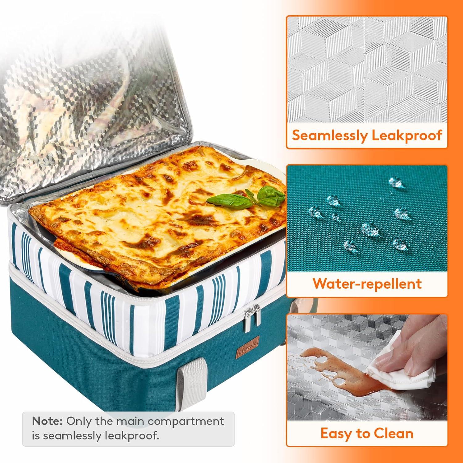 imageLifewit Insulated Casserole Carrier for Hot or Cold Food Casserole Dish Carrying Case Lasagna Holder for Potluck PartiesPicnicCookouts Fits 9quotx13quot Baking Dish GreyGreen