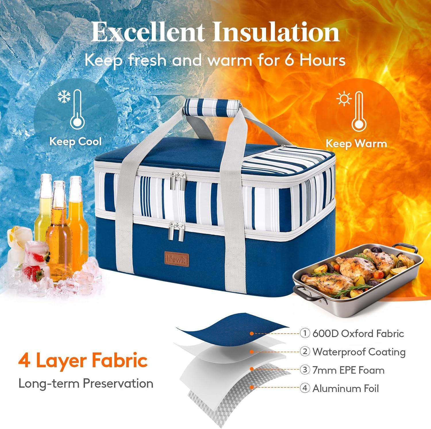 imageLifewit Insulated Casserole Carrier for Hot or Cold Food Casserole Dish Carrying Case Lasagna Holder for Potluck PartiesPicnicCookouts Fits 9quotx13quot Baking Dish GreyBlue