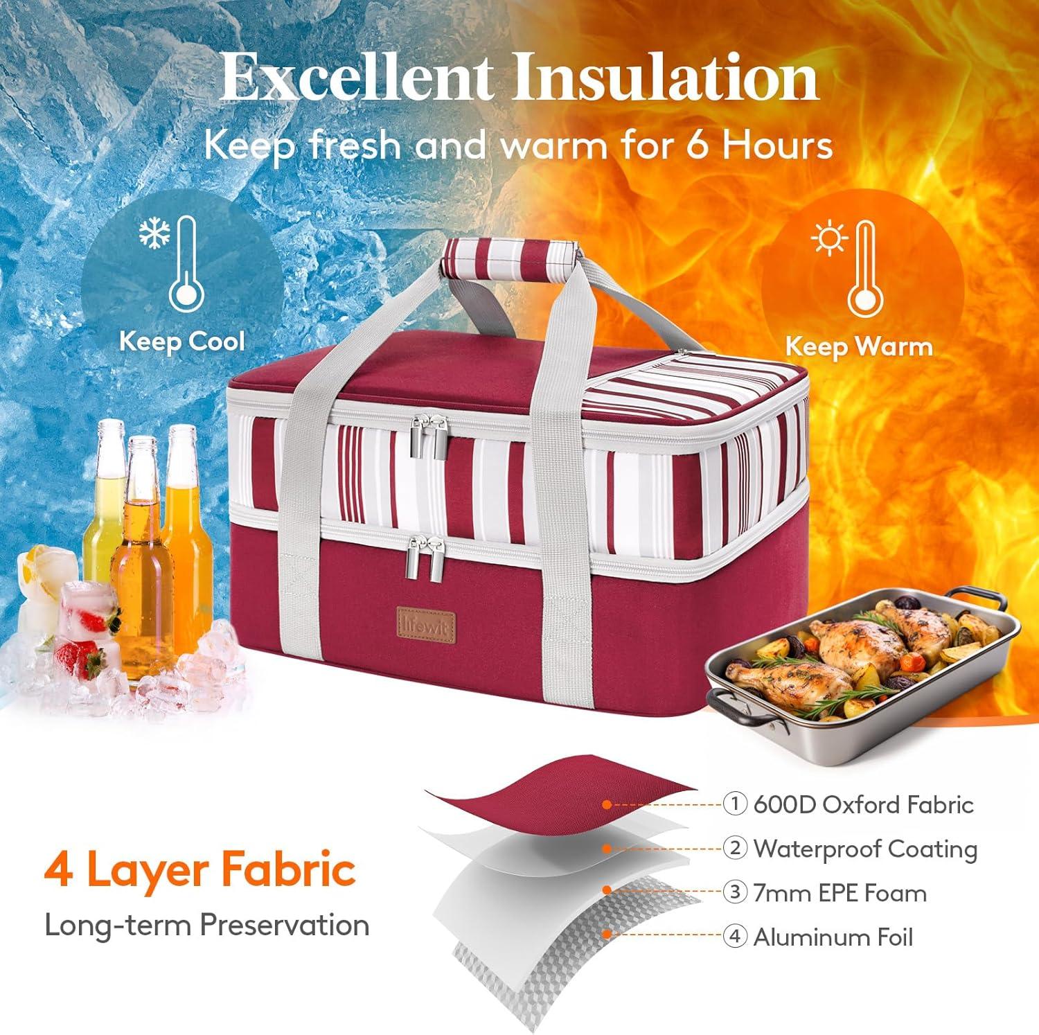 imageLifewit Insulated Casserole Carrier for Hot or Cold Food Casserole Dish Carrying Case Lasagna Holder for Potluck PartiesPicnicCookouts Fits 9quotx13quot Baking Dish GreyRed