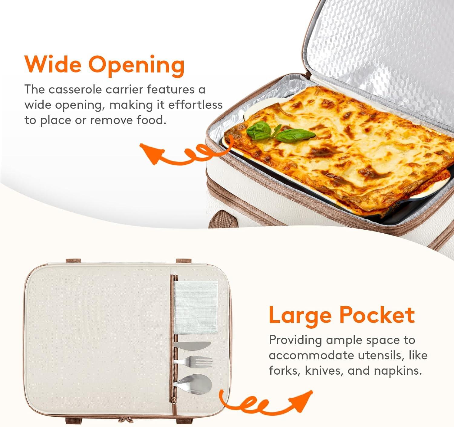 imageLifewit Insulated Casserole Carrier for Hot or Cold Food Casserole Dish Carrying Case Lasagna Holder for Potluck PartiesPicnicCookouts Fits 9quotx13quot Baking Dish GreyBeige