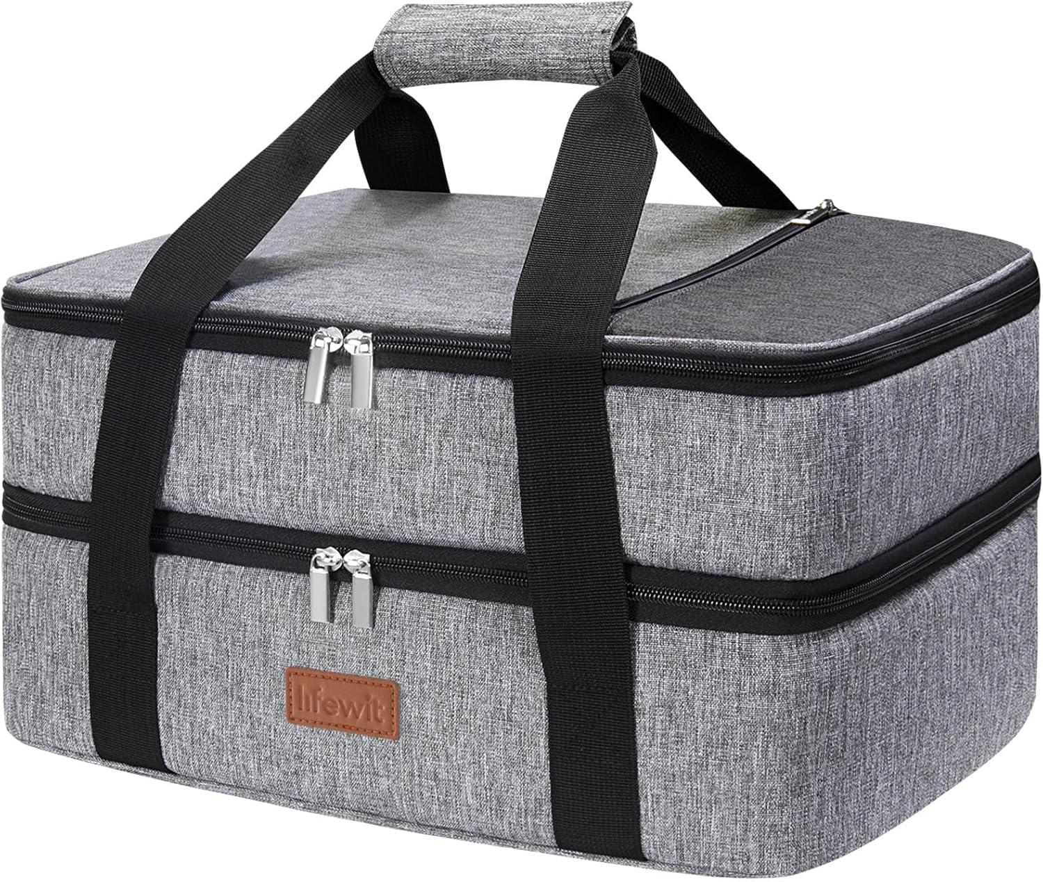 imageLifewit Insulated Casserole Carrier for Hot or Cold Food Casserole Dish Carrying Case Lasagna Holder for Potluck PartiesPicnicCookouts Fits 9quotx13quot Baking Dish GreyGrey