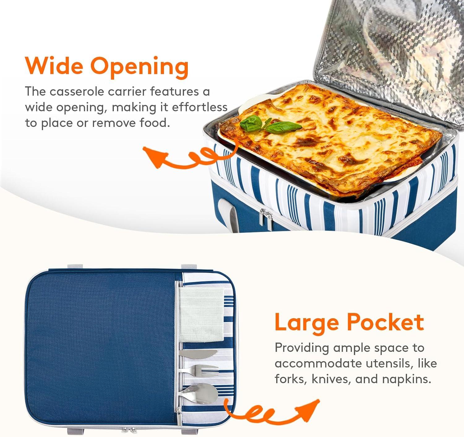 imageLifewit Insulated Casserole Carrier for Hot or Cold Food Casserole Dish Carrying Case Lasagna Holder for Potluck PartiesPicnicCookouts Fits 9quotx13quot Baking Dish GreyBlue