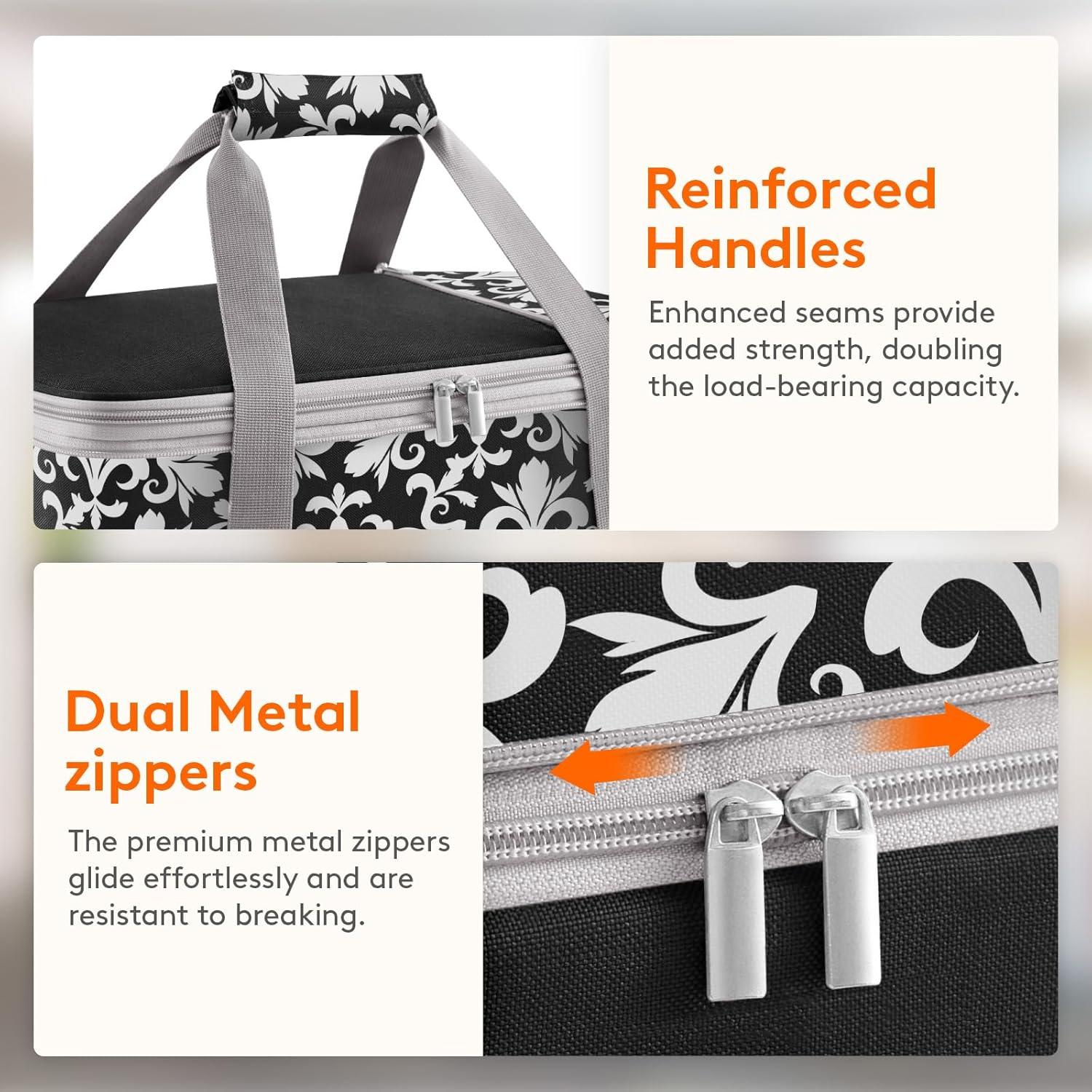 imageLifewit Insulated Double Casserole Carrier Thermal Lunch Tote for Potluck Parties Picnic Beach Fits 9 x 13 Inches Casserole Dish Expandable by Mid Zipper GreyBlackFlowers