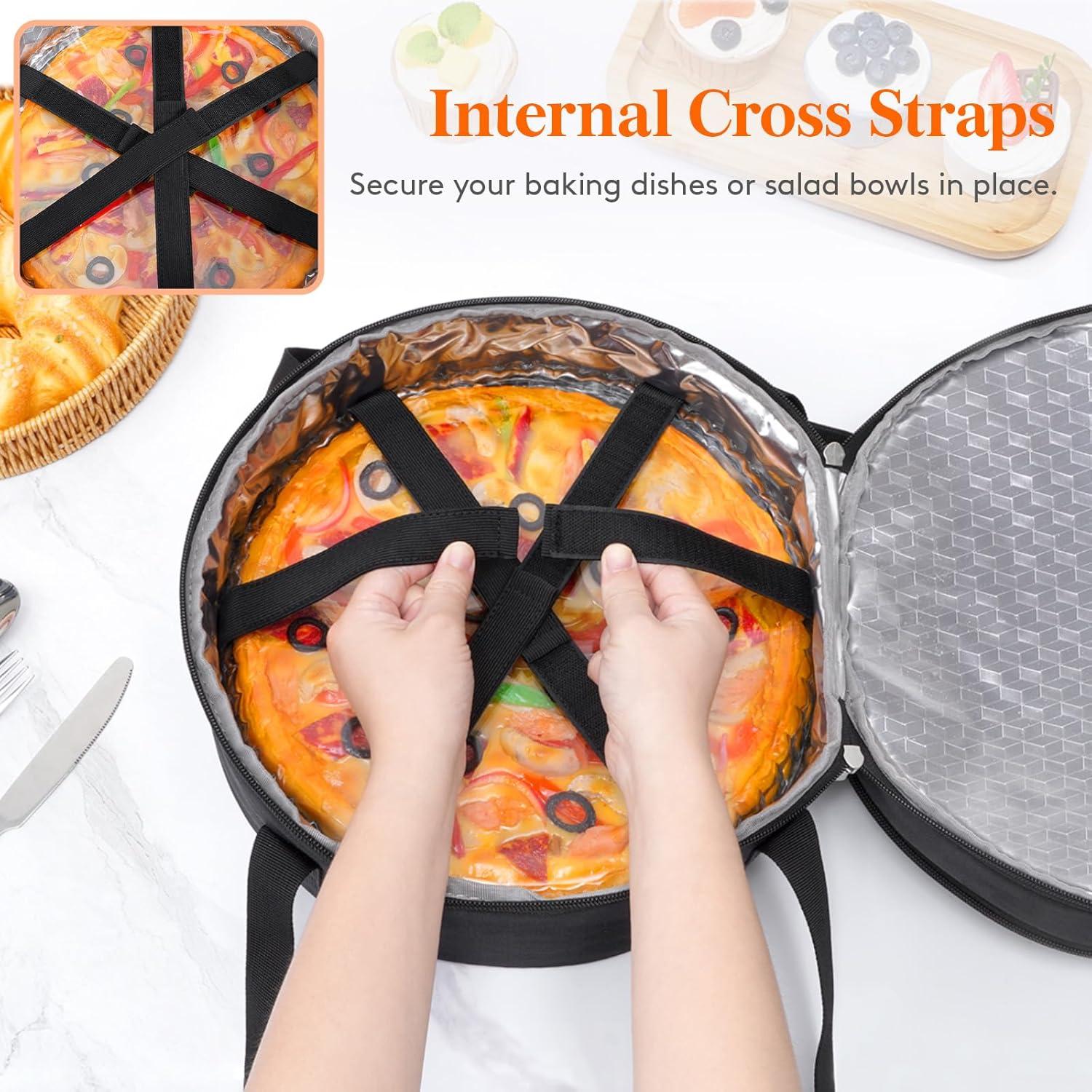 imageLifewit Insulated Double Decker Round Casserole Carrier Portable Pie Carrier Bag for Hot or Cold Food Fits 125quot Baking Dish Thermal Lunch Tote for Potluck Parties Picnic and Cookouts GreyBlack