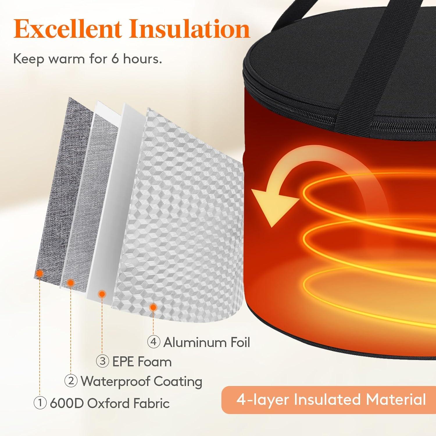 imageLifewit Insulated Double Decker Round Casserole Carrier Portable Pie Carrier Bag for Hot or Cold Food Fits 125quot Baking Dish Thermal Lunch Tote for Potluck Parties Picnic and Cookouts GreyBlack