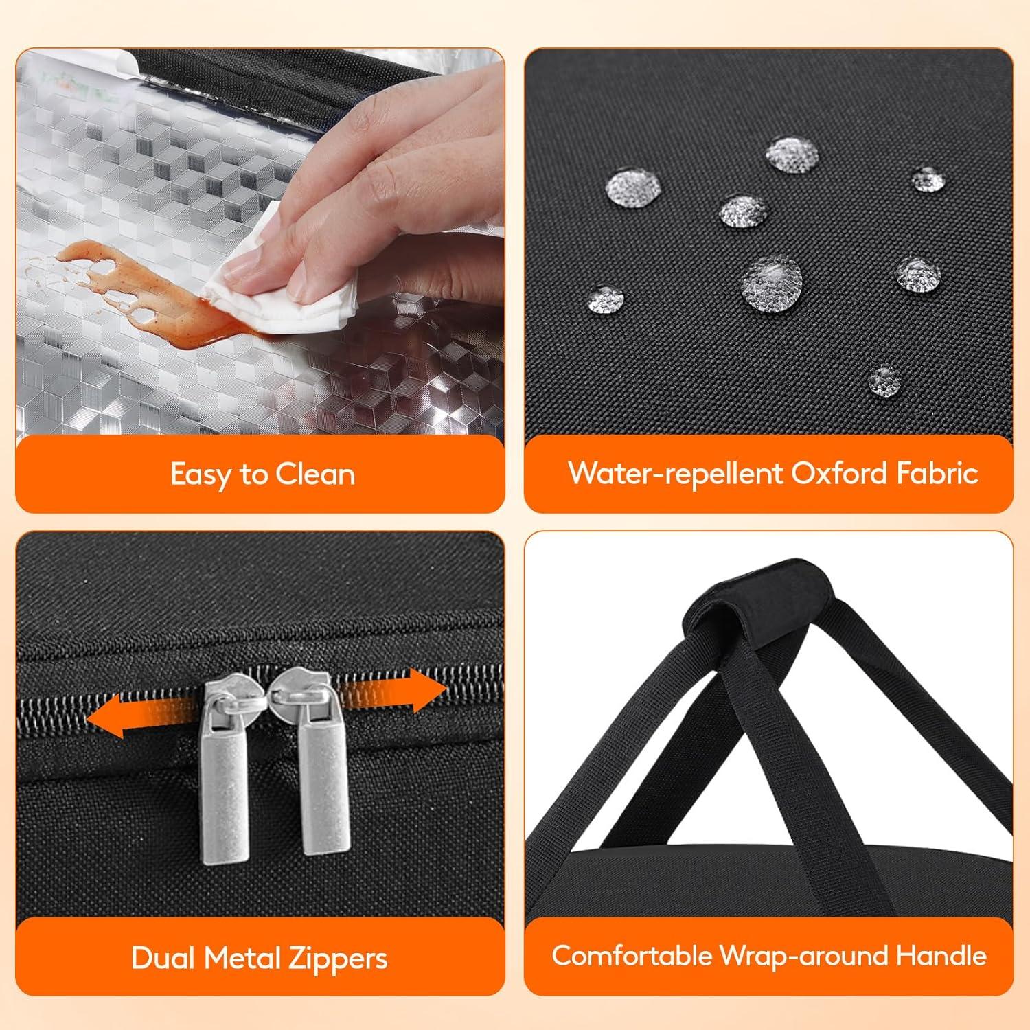 imageLifewit Insulated Double Decker Round Casserole Carrier Portable Pie Carrier Bag for Hot or Cold Food Fits 125quot Baking Dish Thermal Lunch Tote for Potluck Parties Picnic and Cookouts GreyBlack