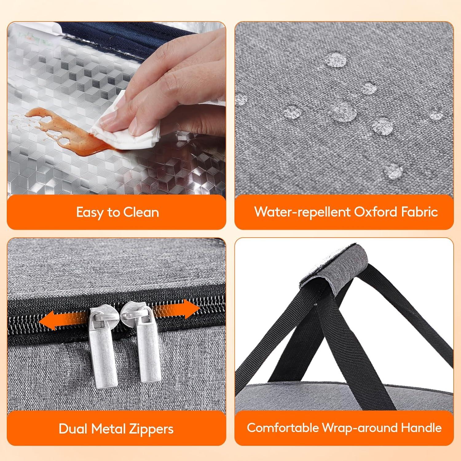 imageLifewit Insulated Double Decker Round Casserole Carrier Portable Pie Carrier Bag for Hot or Cold Food Fits 125quot Baking Dish Thermal Lunch Tote for Potluck Parties Picnic and Cookouts GreyGray