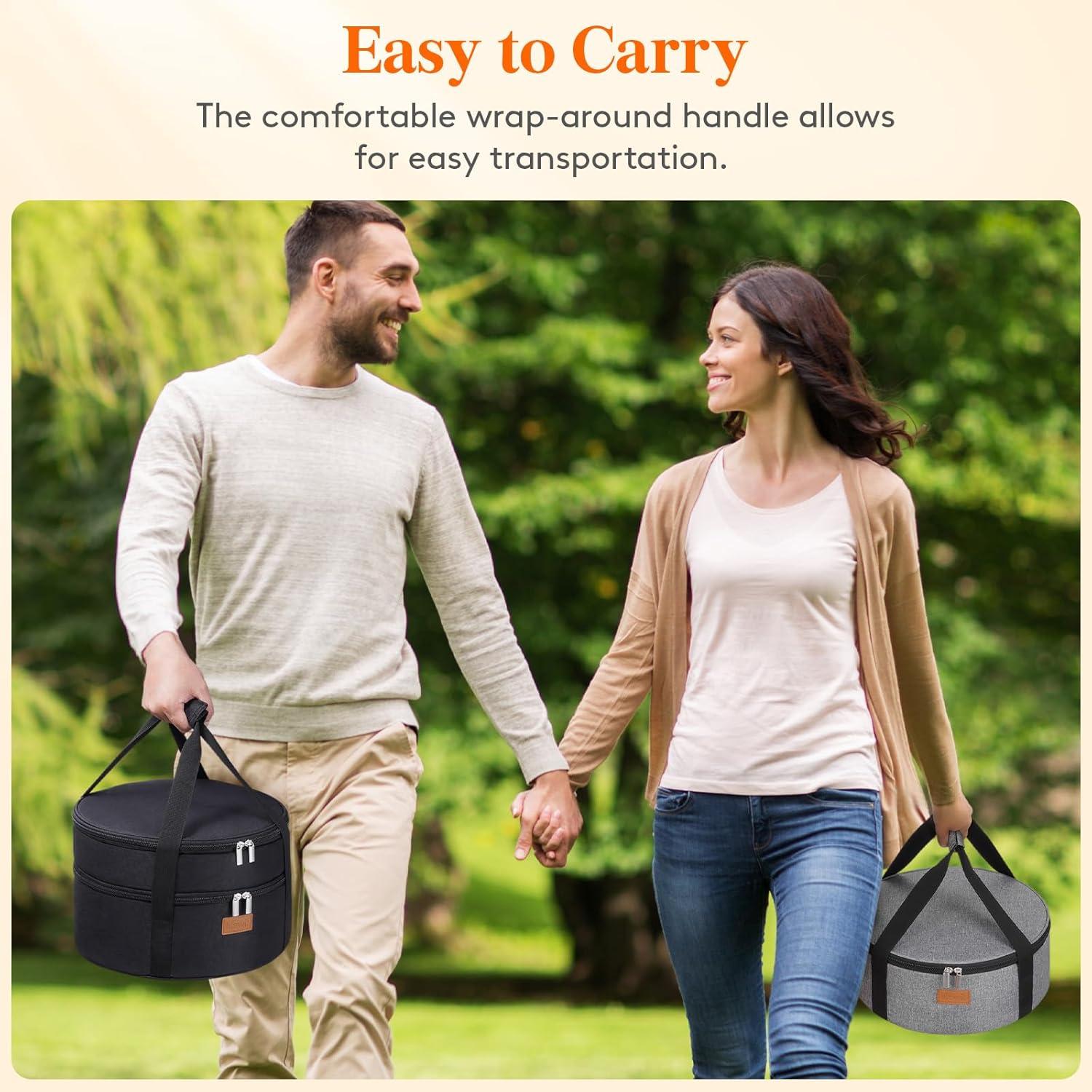 imageLifewit Insulated Double Decker Round Casserole Carrier Portable Pie Carrier Bag for Hot or Cold Food Fits 125quot Baking Dish Thermal Lunch Tote for Potluck Parties Picnic and Cookouts GreyBlack