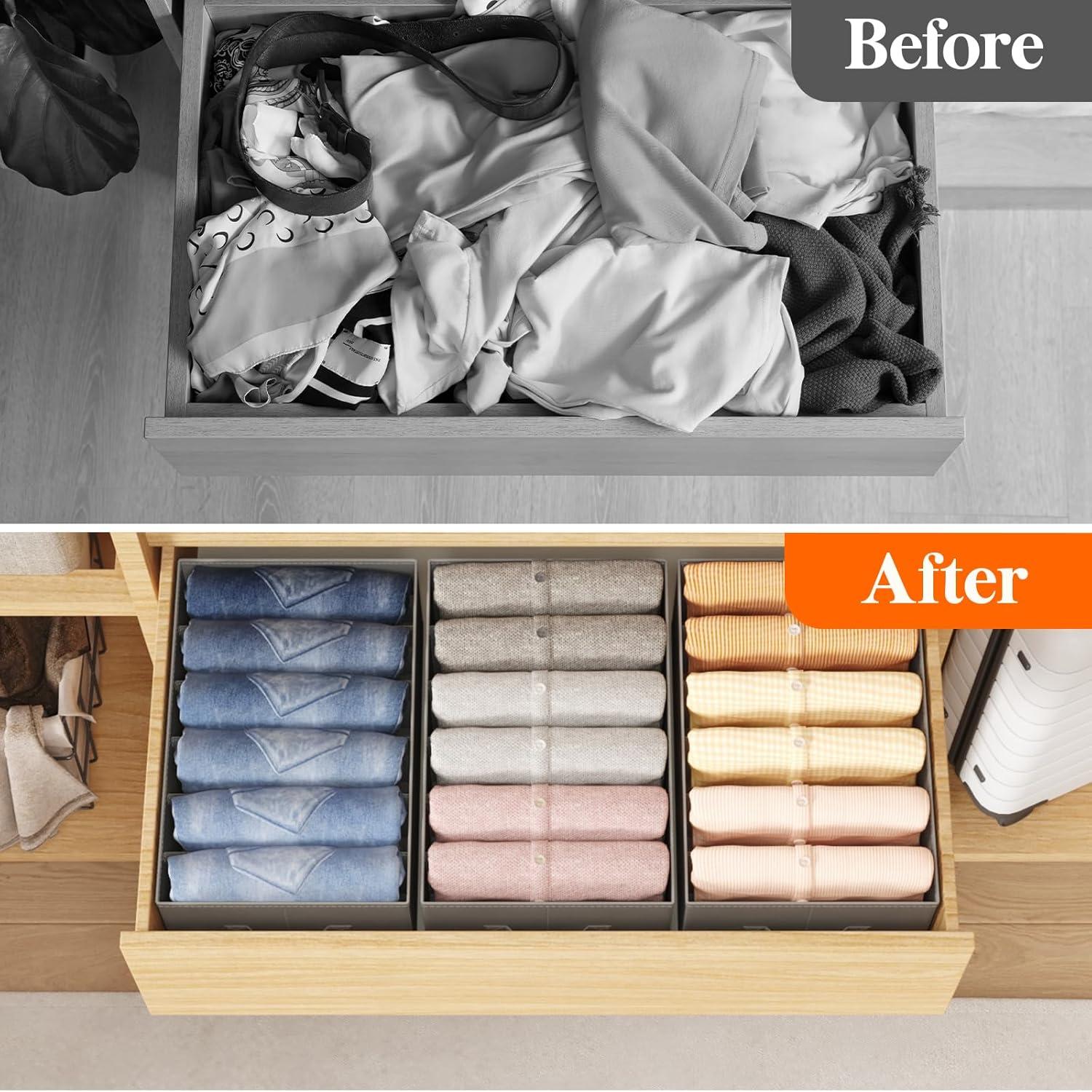imageLifewit Jeans Organizer for Closet Large Size Pants Storage Bins 12 Cell Foldable Clothes Drawer Organizer for Sweater Towel Tshirts Dress Stackable Wardrobe Shelf Dividers Box 3 Packs4
