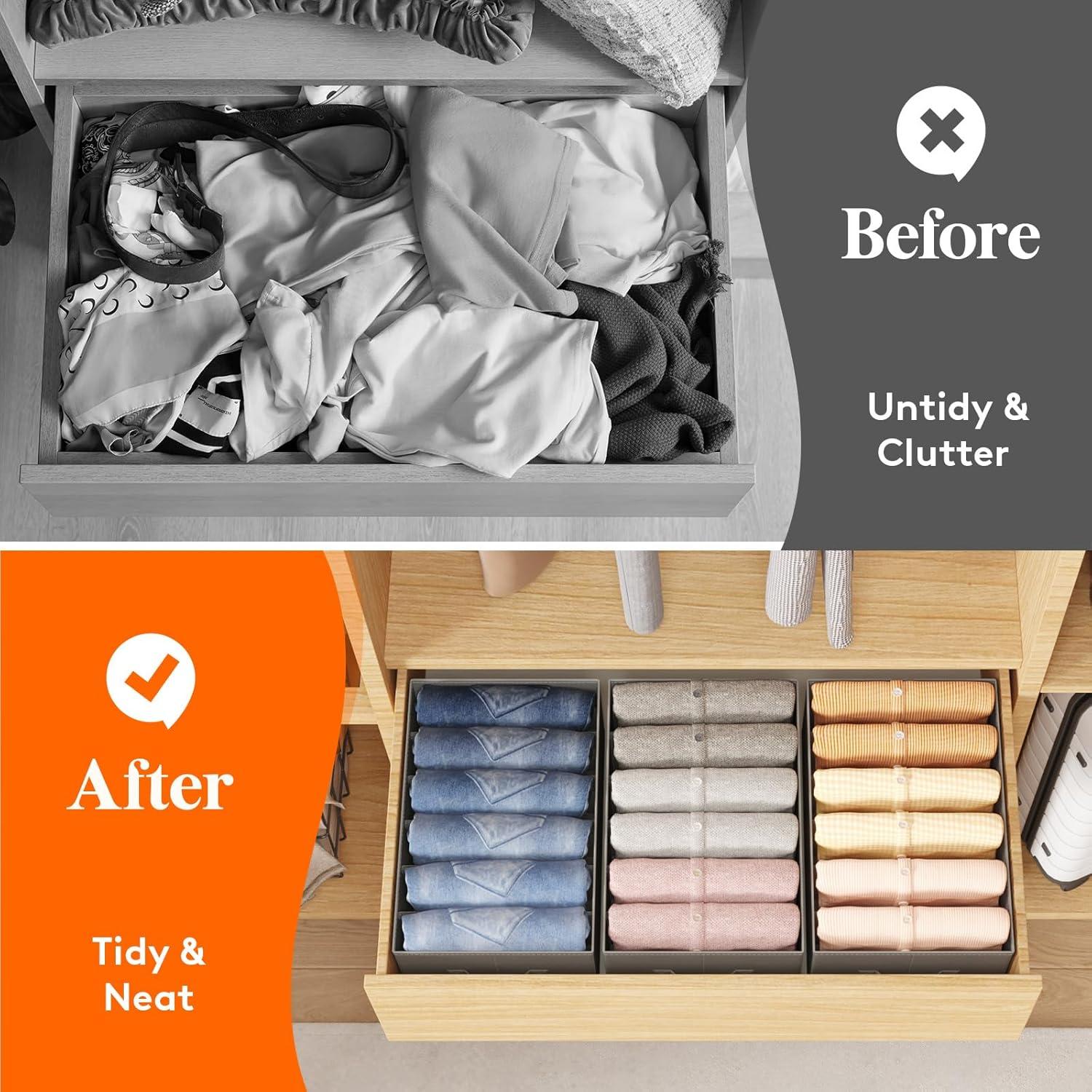 imageLifewit Jeans Organizer for Closet Large Size Pants Storage Bins 12 Cell Foldable Clothes Drawer Organizer for Sweater Towel Tshirts Dress Stackable Wardrobe Shelf Dividers Box 3 Packs3