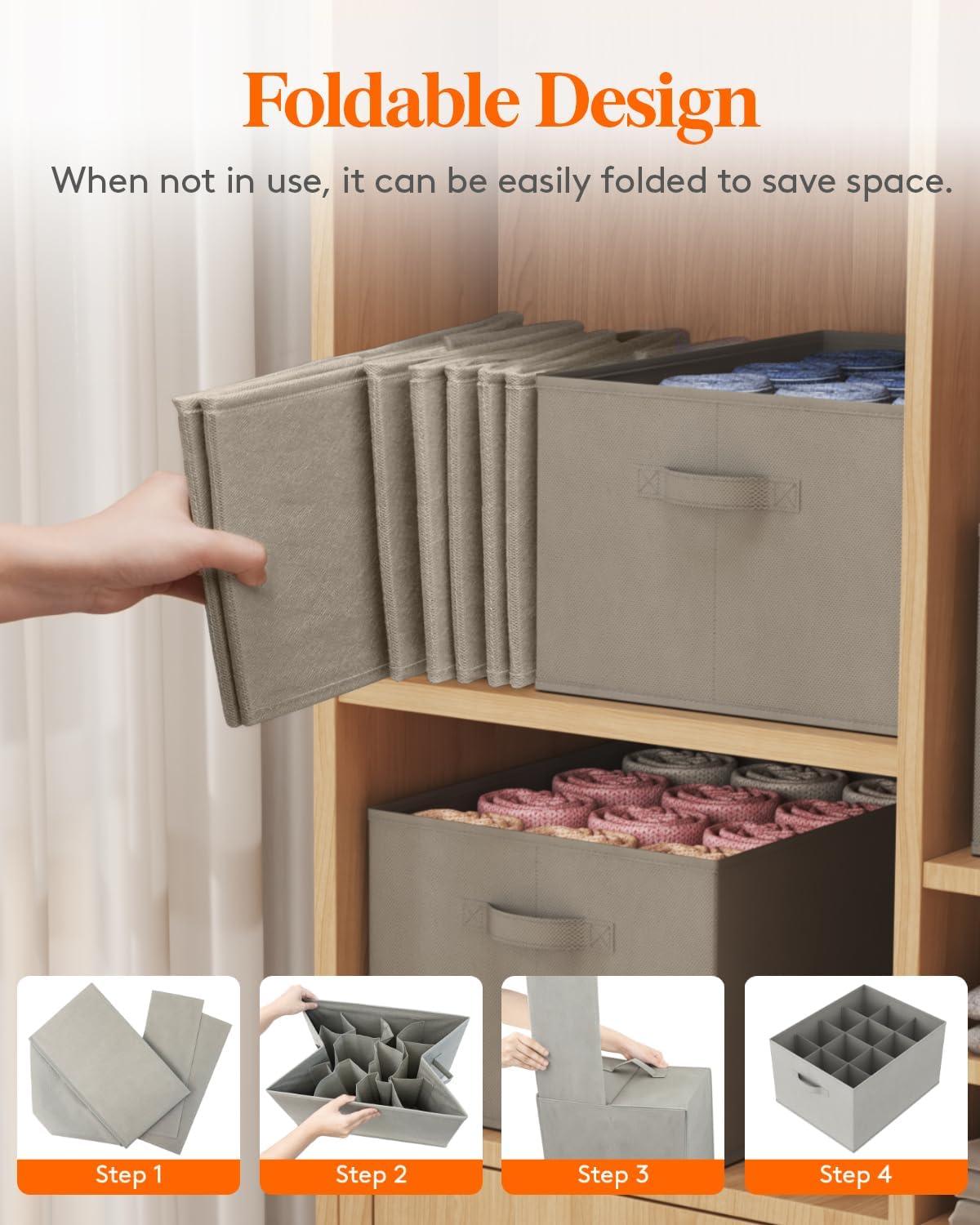 imageLifewit Jeans Organizer for Closet Large Size Pants Storage Bins 12 Cell Foldable Clothes Drawer Organizer for Sweater Towel Tshirts Dress Stackable Wardrobe Shelf Dividers Box 3 Packs6