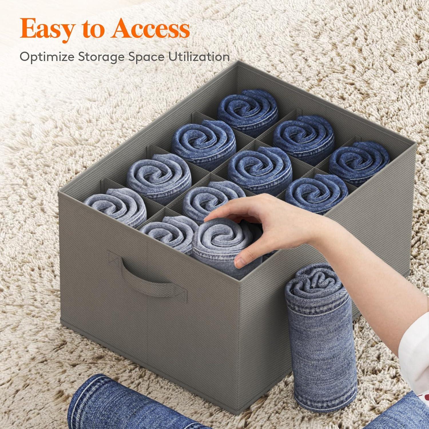 imageLifewit Jeans Organizer for Closet Large Size Pants Storage Bins 12 Cell Foldable Clothes Drawer Organizer for Sweater Towel Tshirts Dress Stackable Wardrobe Shelf Dividers Box 3 Packs4